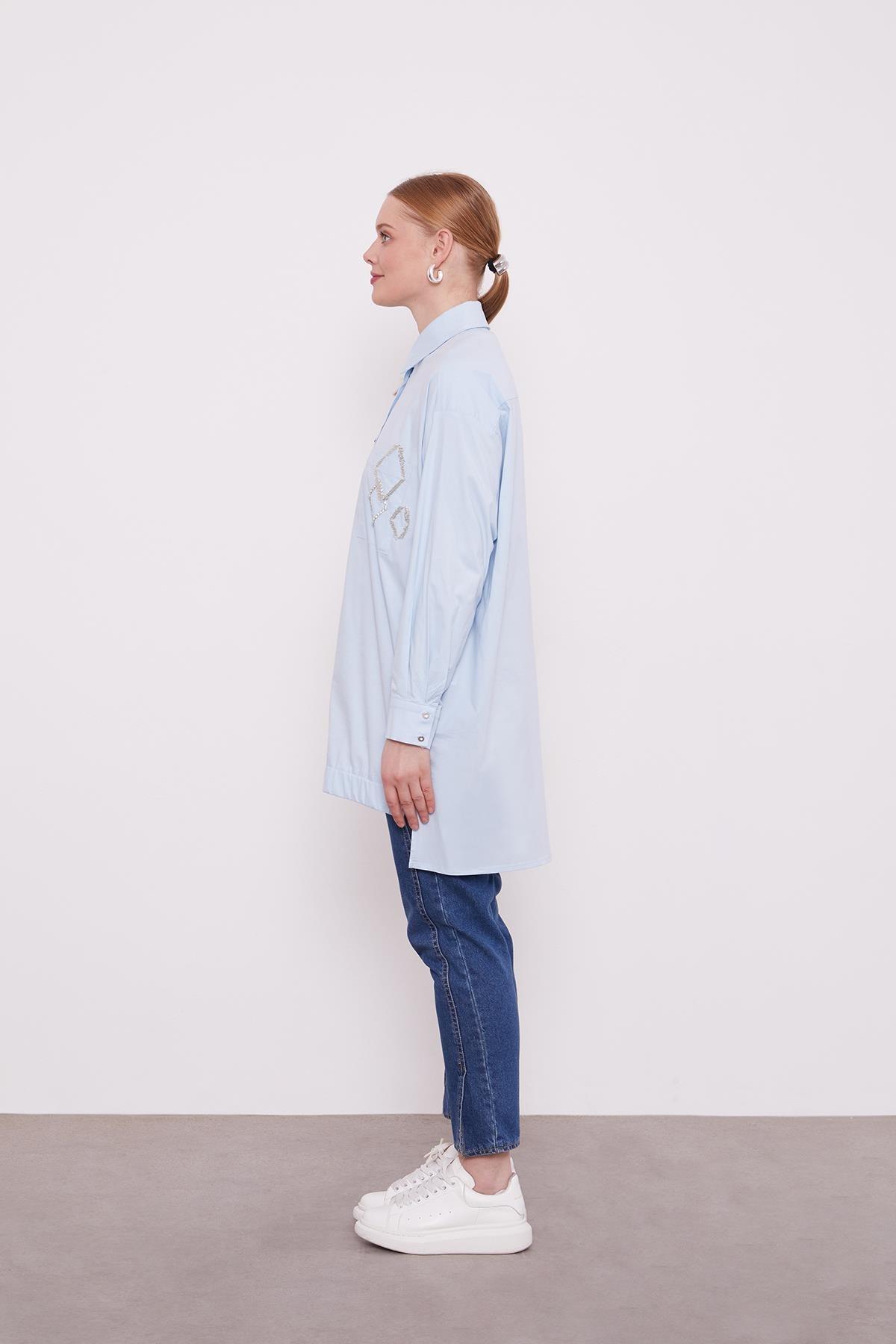 LEVİDOR Levidor 230087 Cebi İşlemeli Poplin Gömlek Tunik - Bebe Mavisi Levidor 230087 Cebi İşlemeli Poplin Gömlek Tunik - Bilen Giyim Tunik 