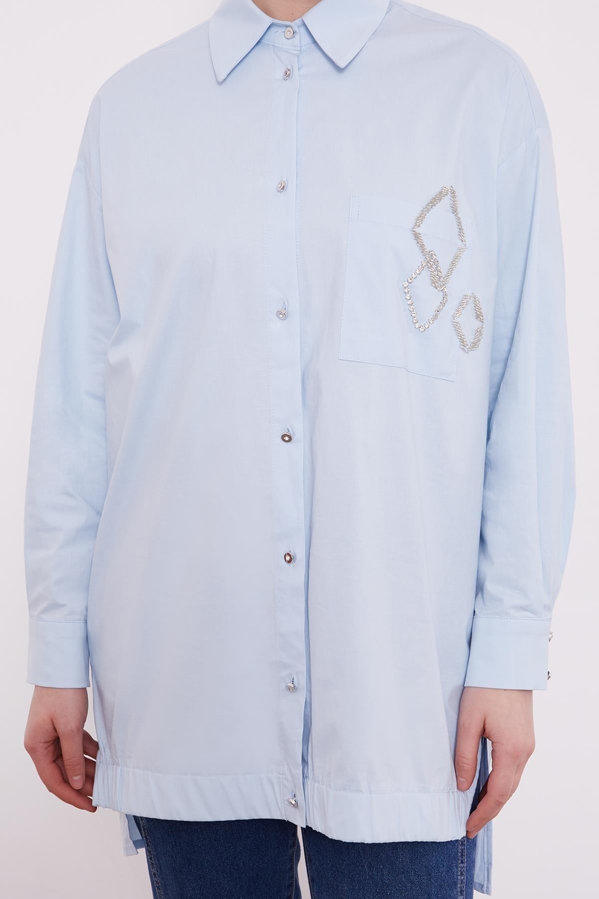 LEVİDOR Levidor 230087 Cebi İşlemeli Poplin Gömlek Tunik - Bebe Mavisi Levidor 230087 Cebi İşlemeli Poplin Gömlek Tunik - Bilen Giyim Tunik 