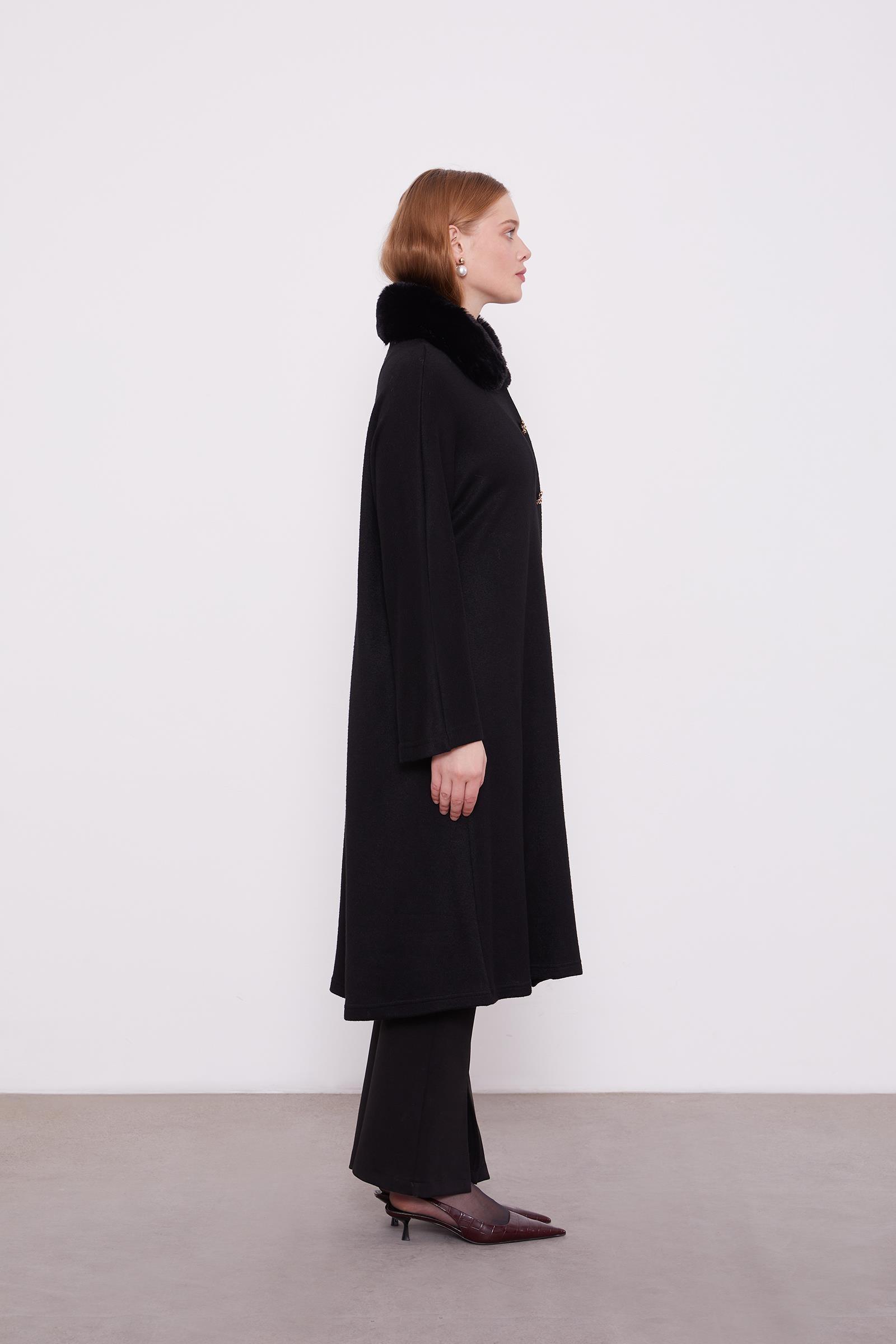 LEVİDOR Levidor 260011 Yakası Kürklü Hırka - Siyah  Hırka 