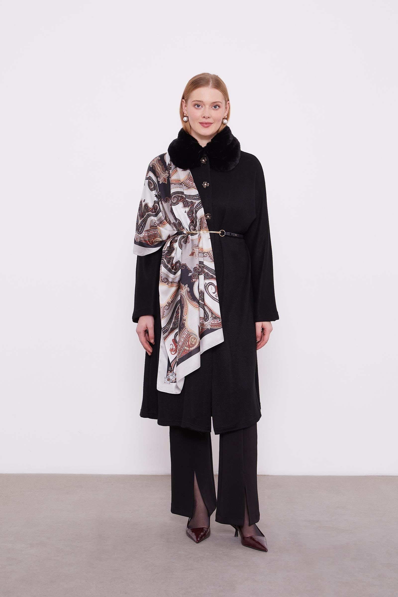 LEVİDOR Levidor 260011 Yakası Kürklü Hırka - Siyah  Hırka 