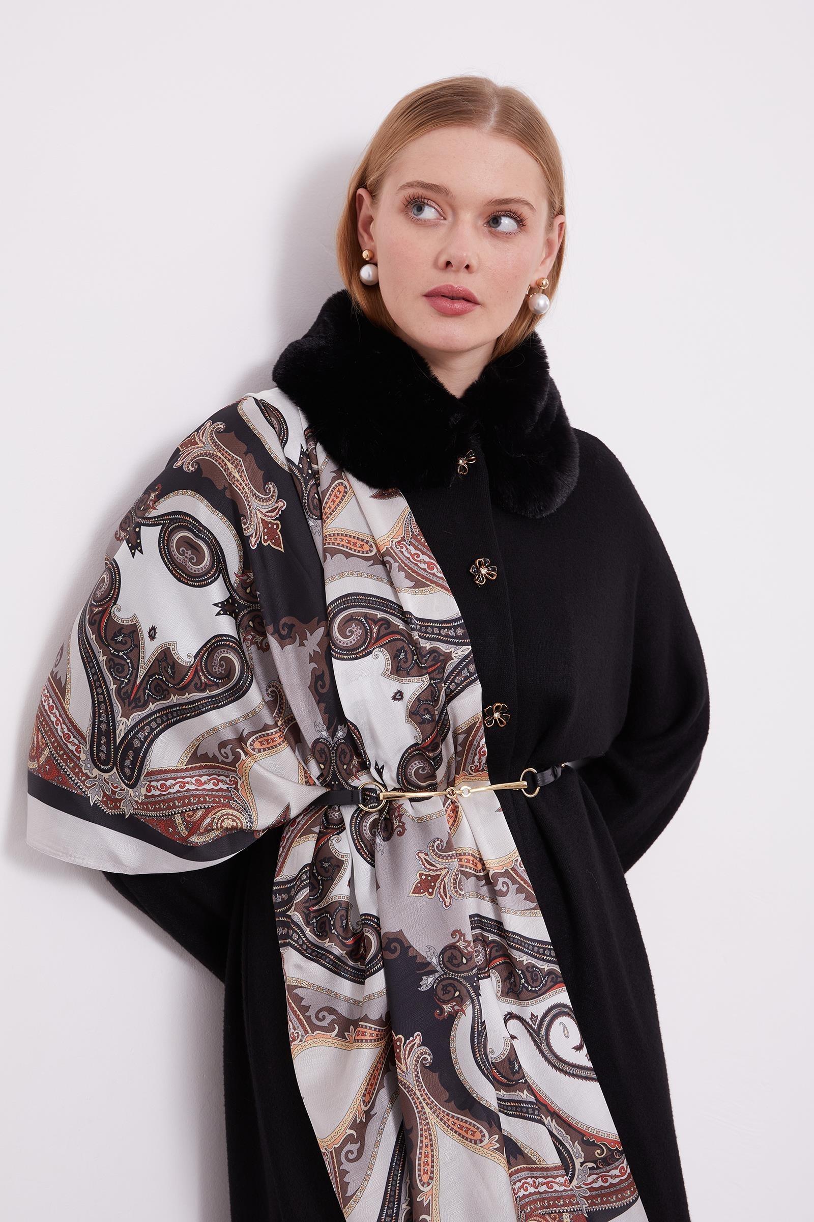 LEVİDOR Levidor 260011 Yakası Kürklü Hırka - Siyah  Hırka 