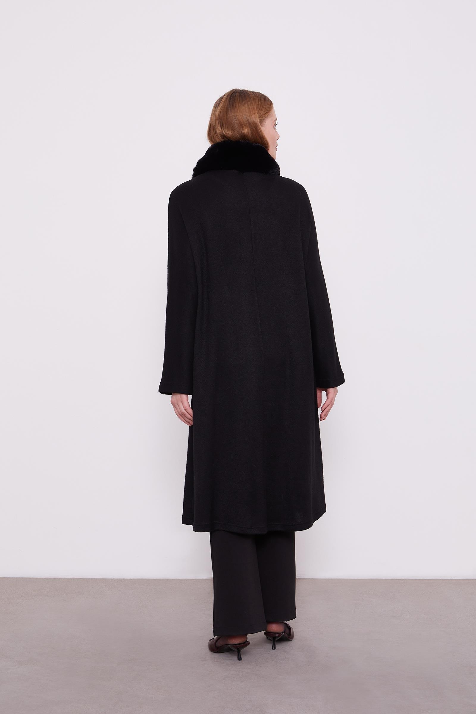 LEVİDOR Levidor 260011 Yakası Kürklü Hırka - Siyah  Hırka 