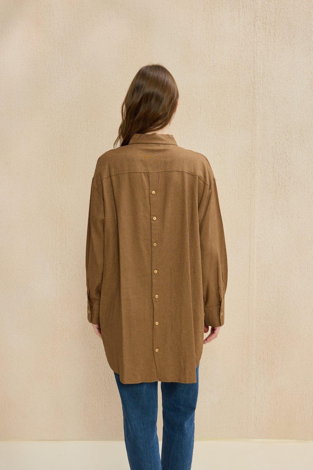 MERWİSH Merwish 1362 Düğme Keten Gömlek Tunik - Camel Merwish 1362 Düğme Keten Gömlek Tunik - Bilen Giyim Tunik 