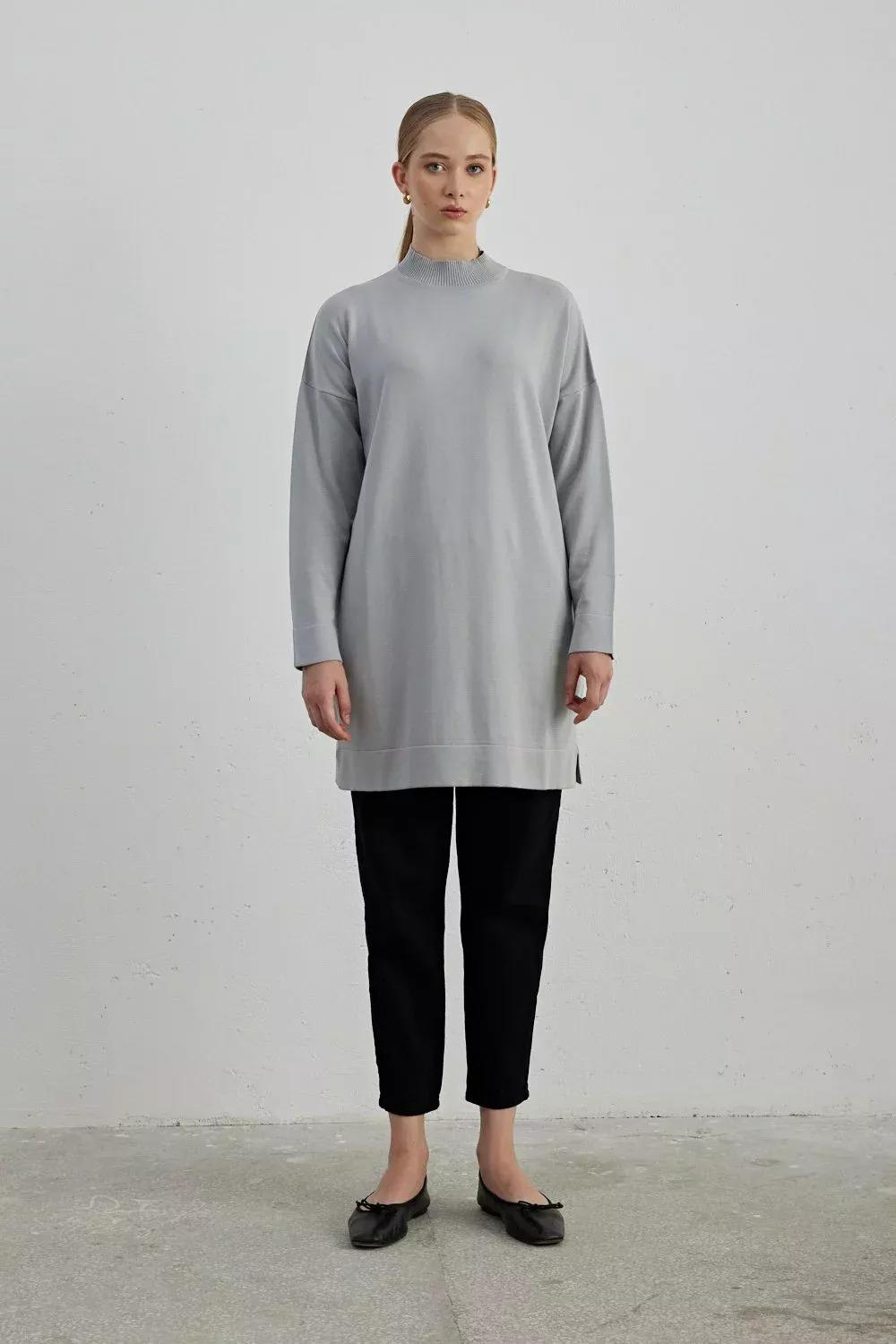 MERWİSH Merwish  703 Yarım Balıkçı Tunik - Gri  Tunik 