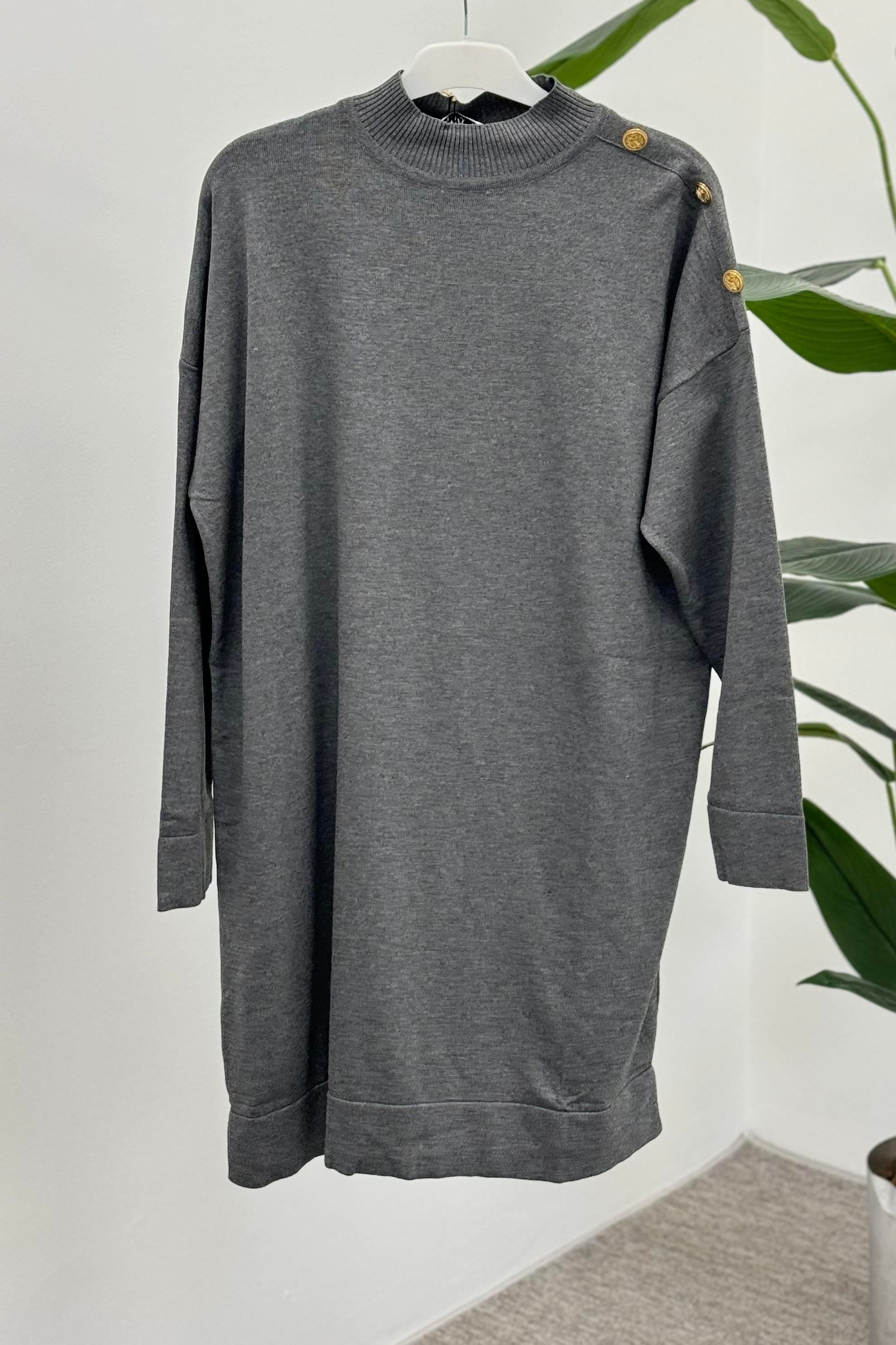 MERWİSH Merwish  704 Omuz Düğmeli Tunik - Füme Merwish  704 Omuz Düğmeli Tunik - Füme - Bilen Giyim Tunik 