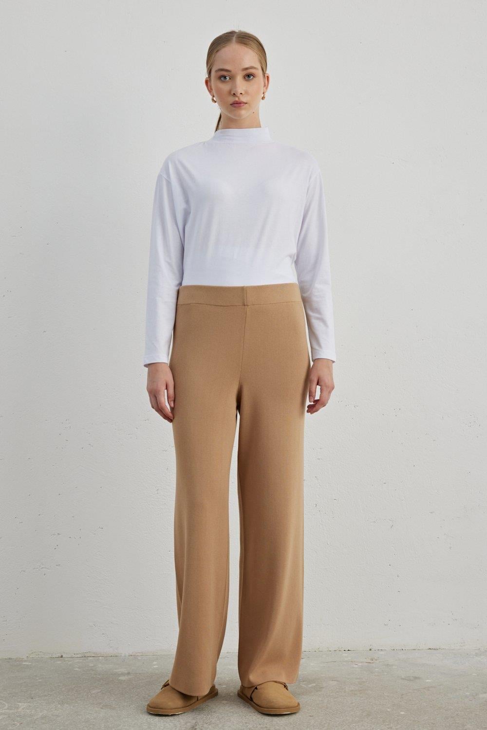 MERWİSH Merwish 709 Basic Triko Pantolon - Camel  Pantolon