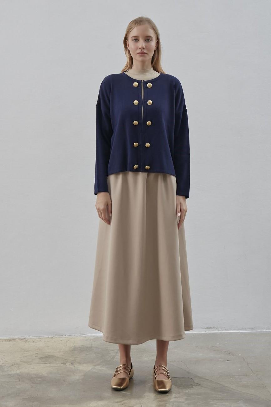 MERWİSH Merwish 753 Blazer Kısa Triko Hırka - Lacivert  Kazak & Hırka