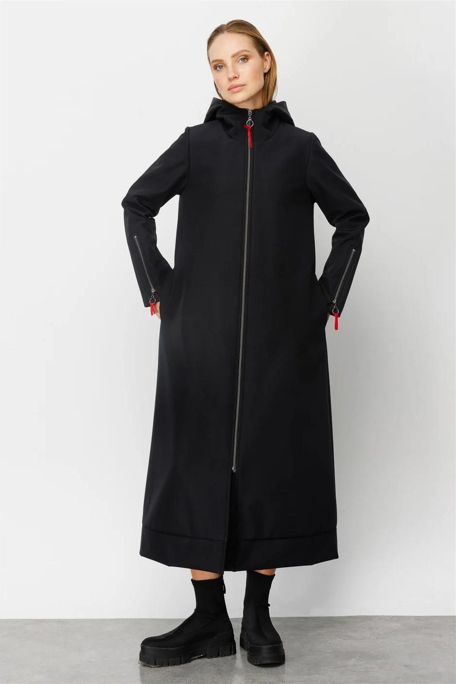 MİCCA Micca 232517M Rouge Detay Comfort Kumaş İçi Polar Kaban - Siyah  Kaban & Mont 
