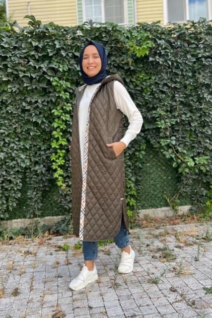MİCCA & SPOZA Micca 232704M Uzun Boy Kapitone Yelek - Haki Micca 232704M Uzun Boy Kapitone Yelek - Haki - Bilen Giyim Yelek