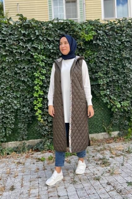 MİCCA & SPOZA Micca 232704M Uzun Boy Kapitone Yelek - Haki Micca 232704M Uzun Boy Kapitone Yelek - Haki - Bilen Giyim Yelek