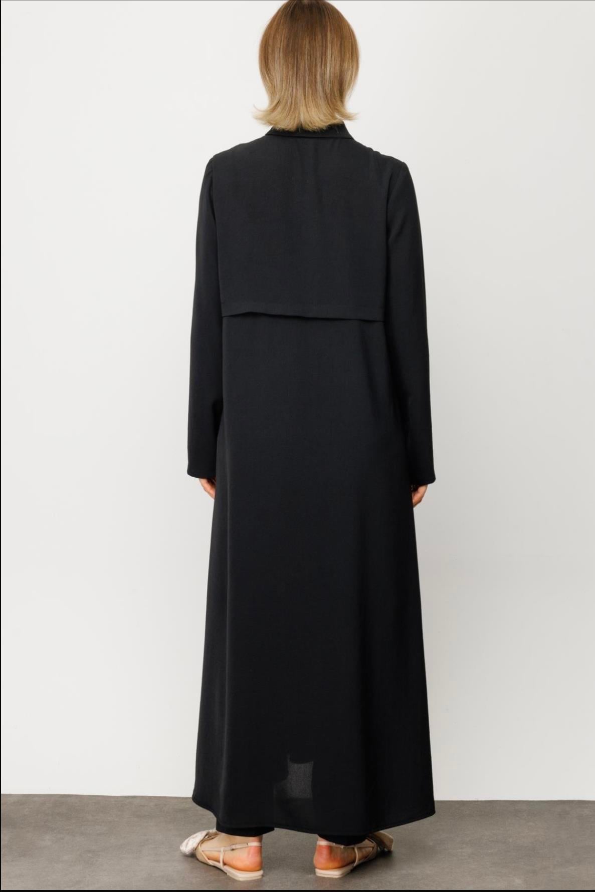 MİCCA Micca 241502M Parça Dikişli Düğmeli Ferace - Siyah  Pardesü & Ferace 