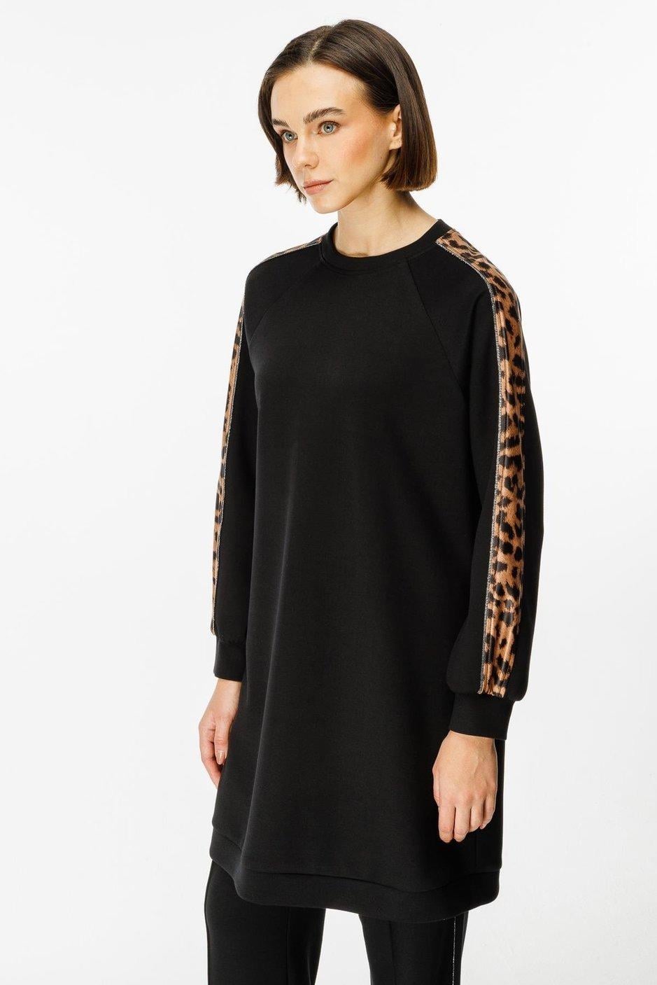 MİCCA Micca 242890M Leopar Sim Detaylı Örme Pantolonlu Takım - Siyah  Takım 