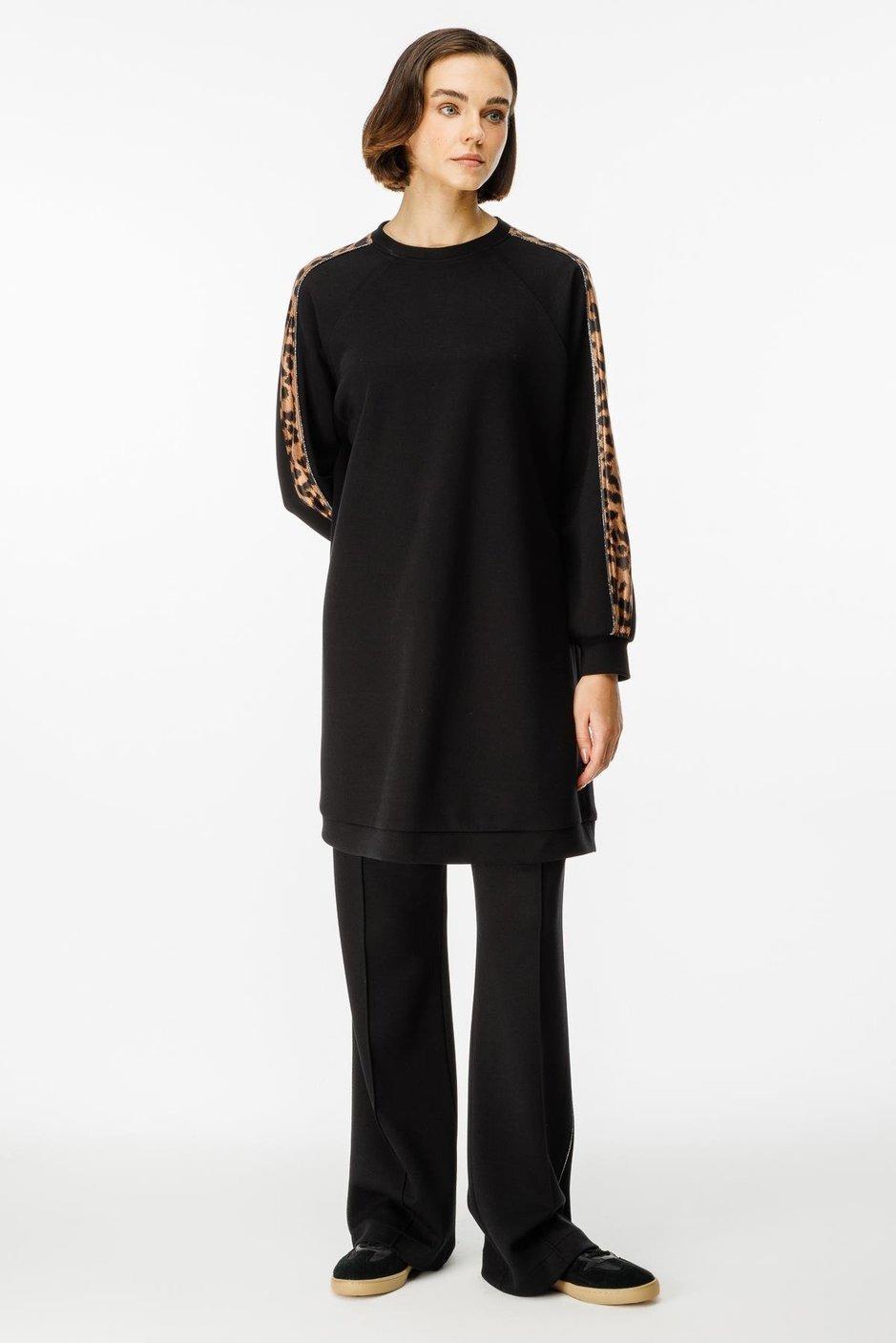 MİCCA Micca 242890M Leopar Sim Detaylı Örme Pantolonlu Takım - Siyah  Takım 