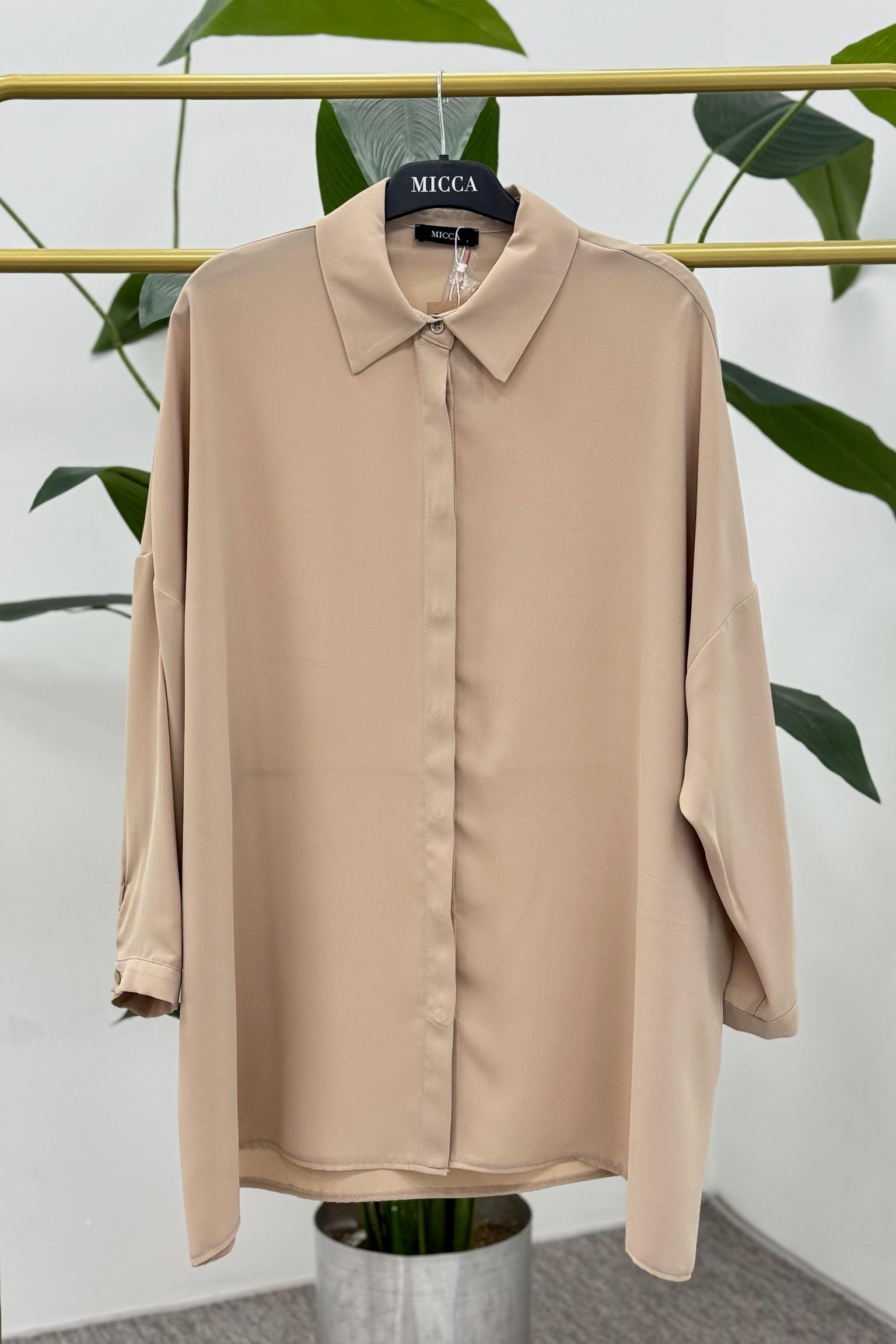 MİCCA Micca 251402M Oversize Gömlek Tunik - Taş  Tunik 