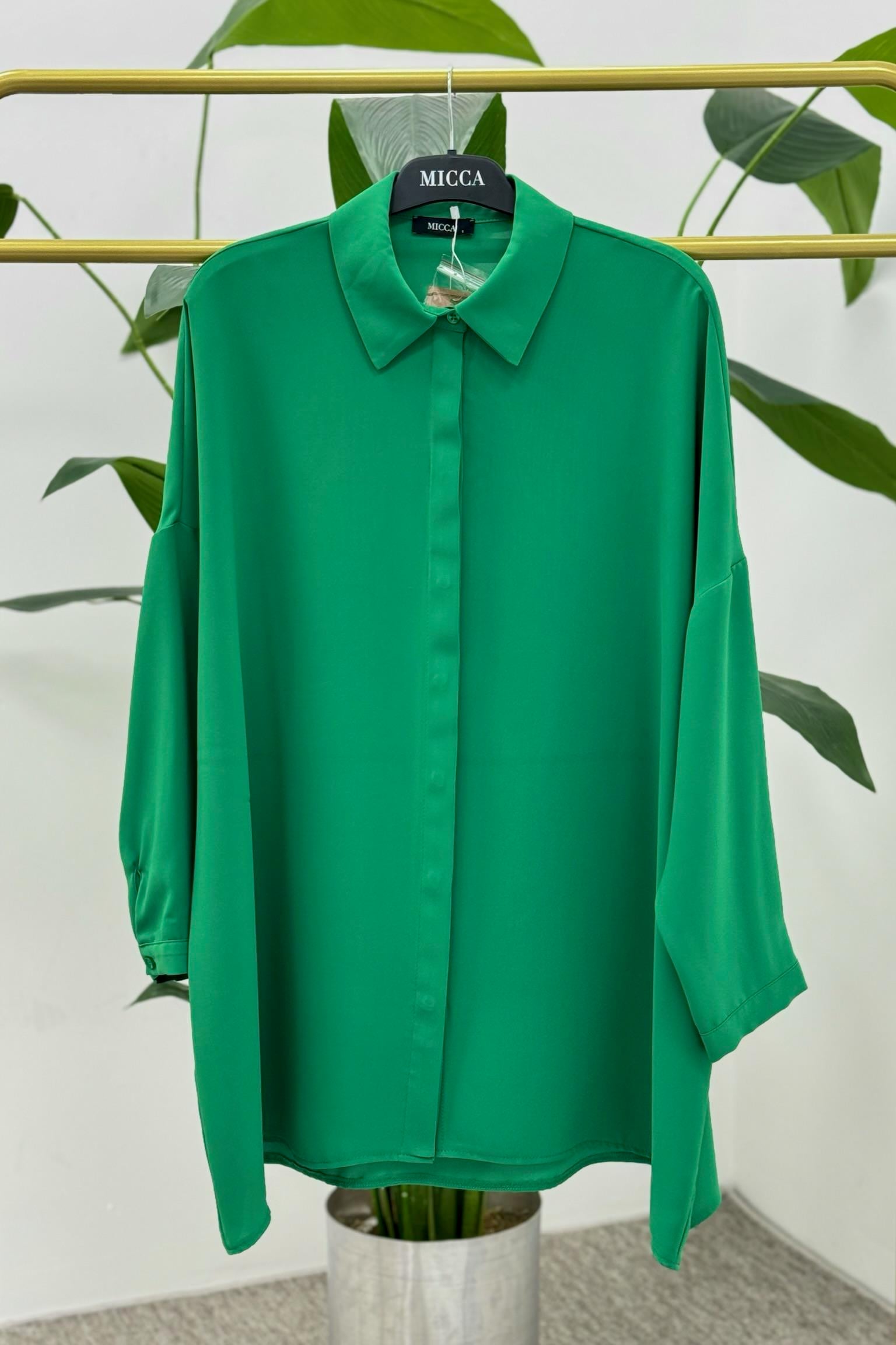 MİCCA Micca 251402M Oversize Gömlek Tunik - Yeşil  Tunik 
