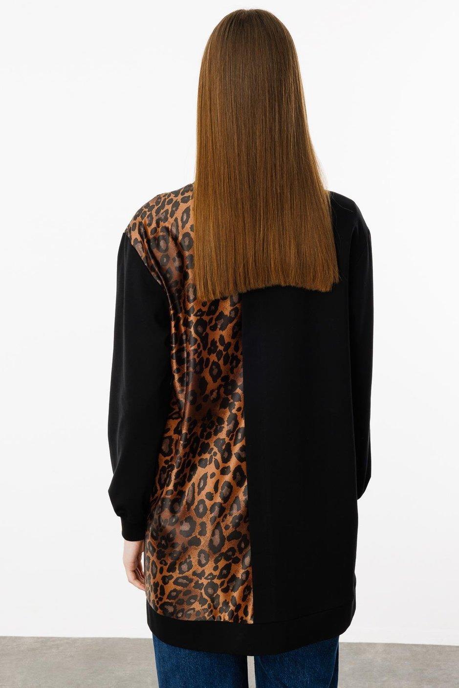 MİCCA Micca 251419M Leopar İnce Örme Tunik - Siyah Micca 251419M Tunik - Bilen Giyim Tunik 