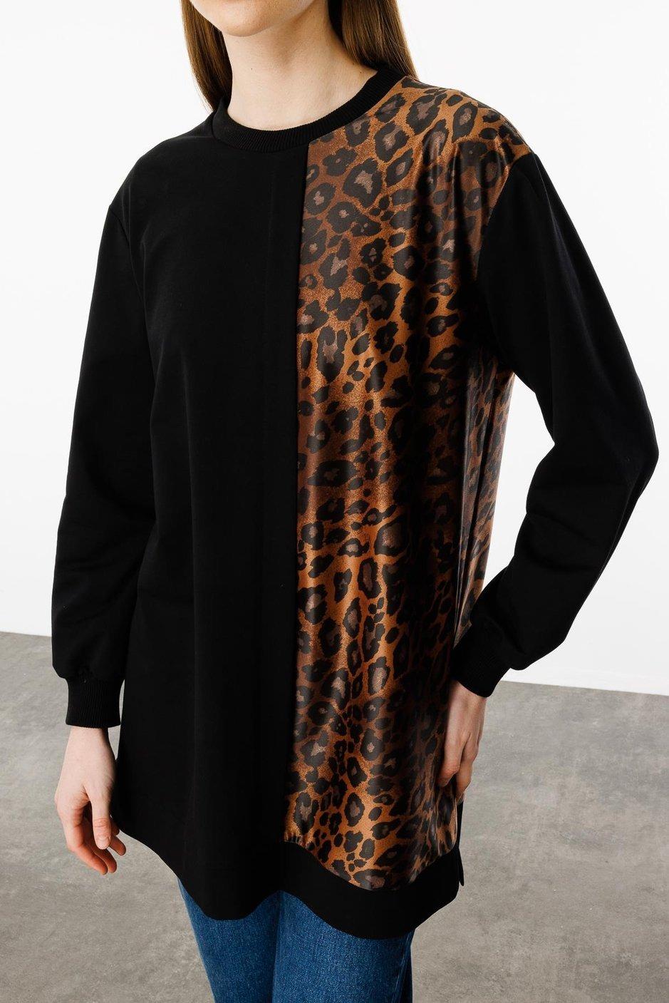 MİCCA Micca 251419M Leopar İnce Örme Tunik - Siyah Micca 251419M Tunik - Bilen Giyim Tunik 