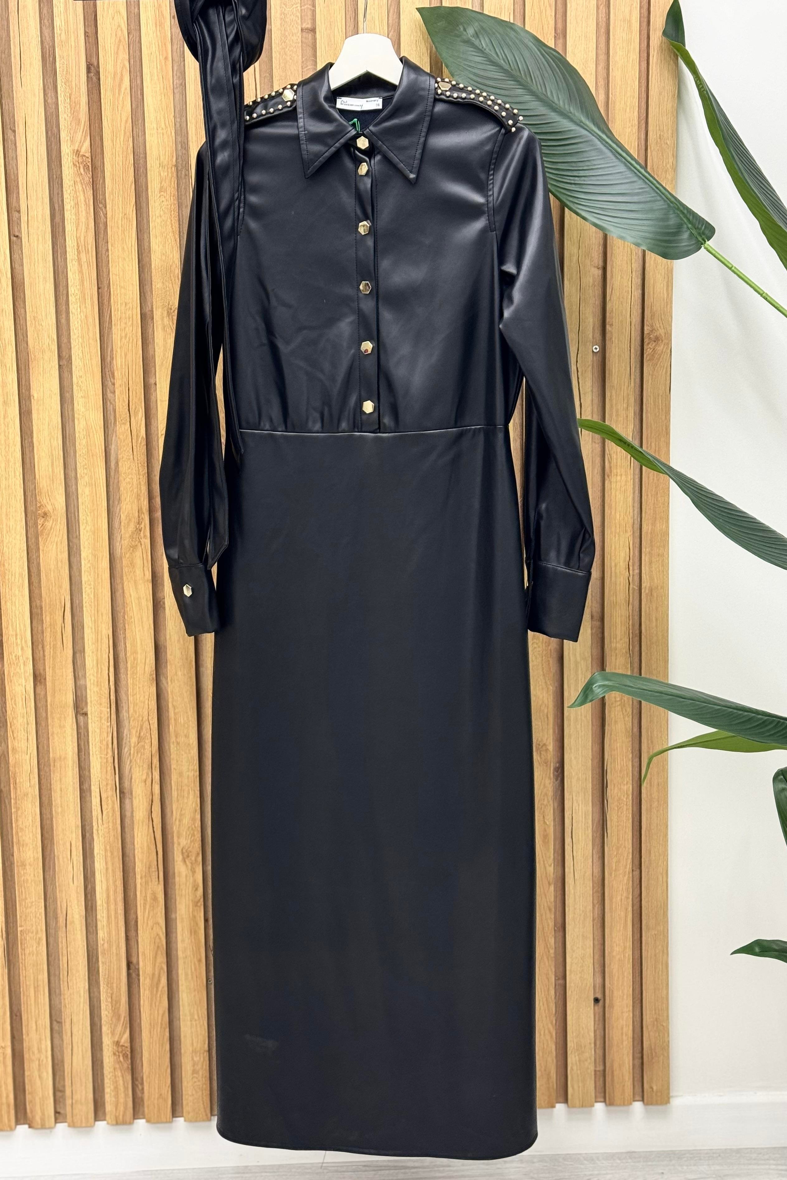 MİSSEMRAMİSS Missemramiss 4046 Leather Elbise - Siyah  Elbise
