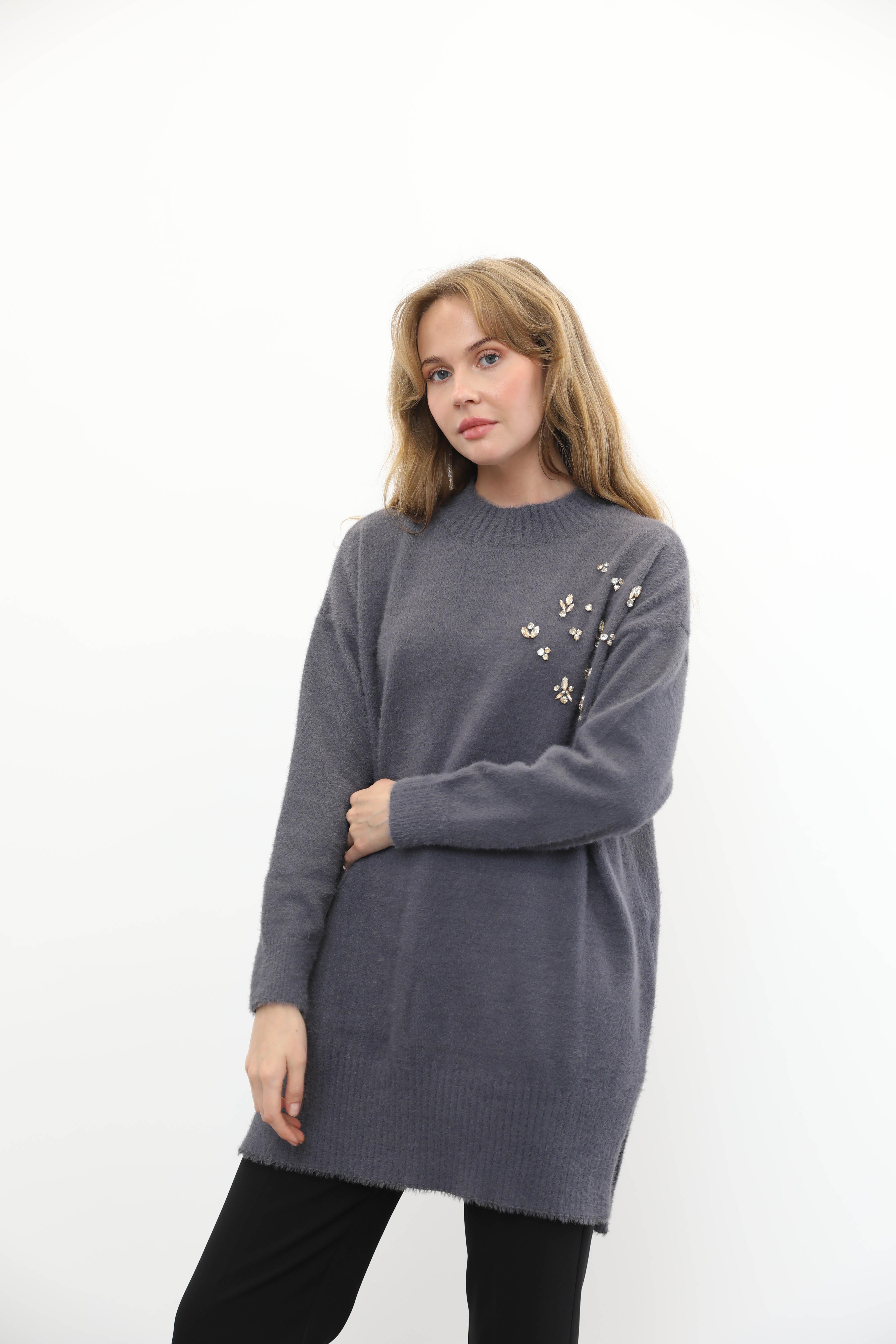 MİSSEMRAMİSS Missemramiss 4572 Maglione Angora Kazak - Antrasit Missemramiss 4572 Maglione Angora Kazak - Antrasit - Bilen Giyim Kazak 