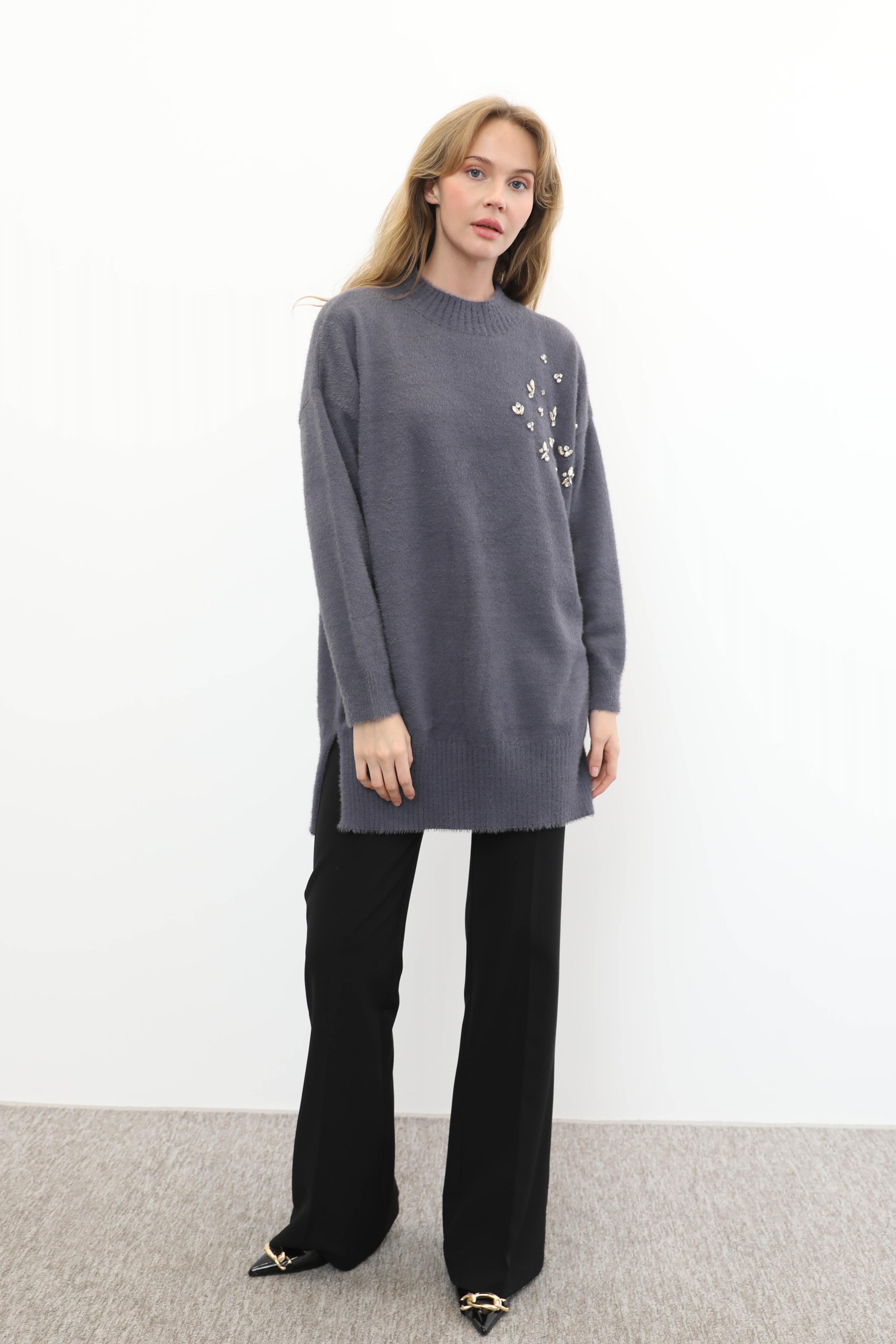 MİSSEMRAMİSS Missemramiss 4572 Maglione Angora Kazak - Antrasit Missemramiss 4572 Maglione Angora Kazak - Antrasit - Bilen Giyim Kazak 