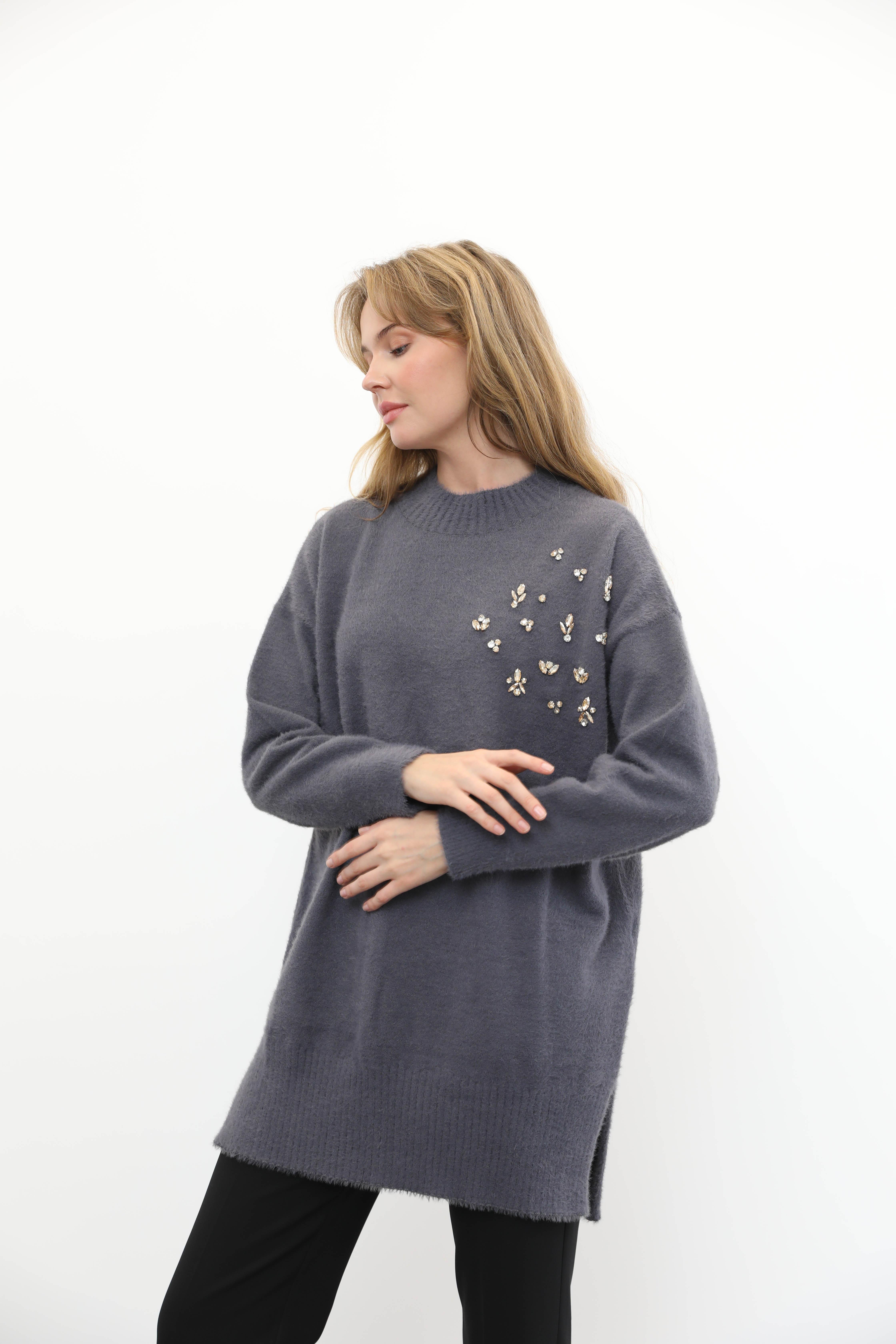 MİSSEMRAMİSS Missemramiss 4572 Maglione Angora Kazak - Antrasit Missemramiss 4572 Maglione Angora Kazak - Antrasit - Bilen Giyim Kazak 
