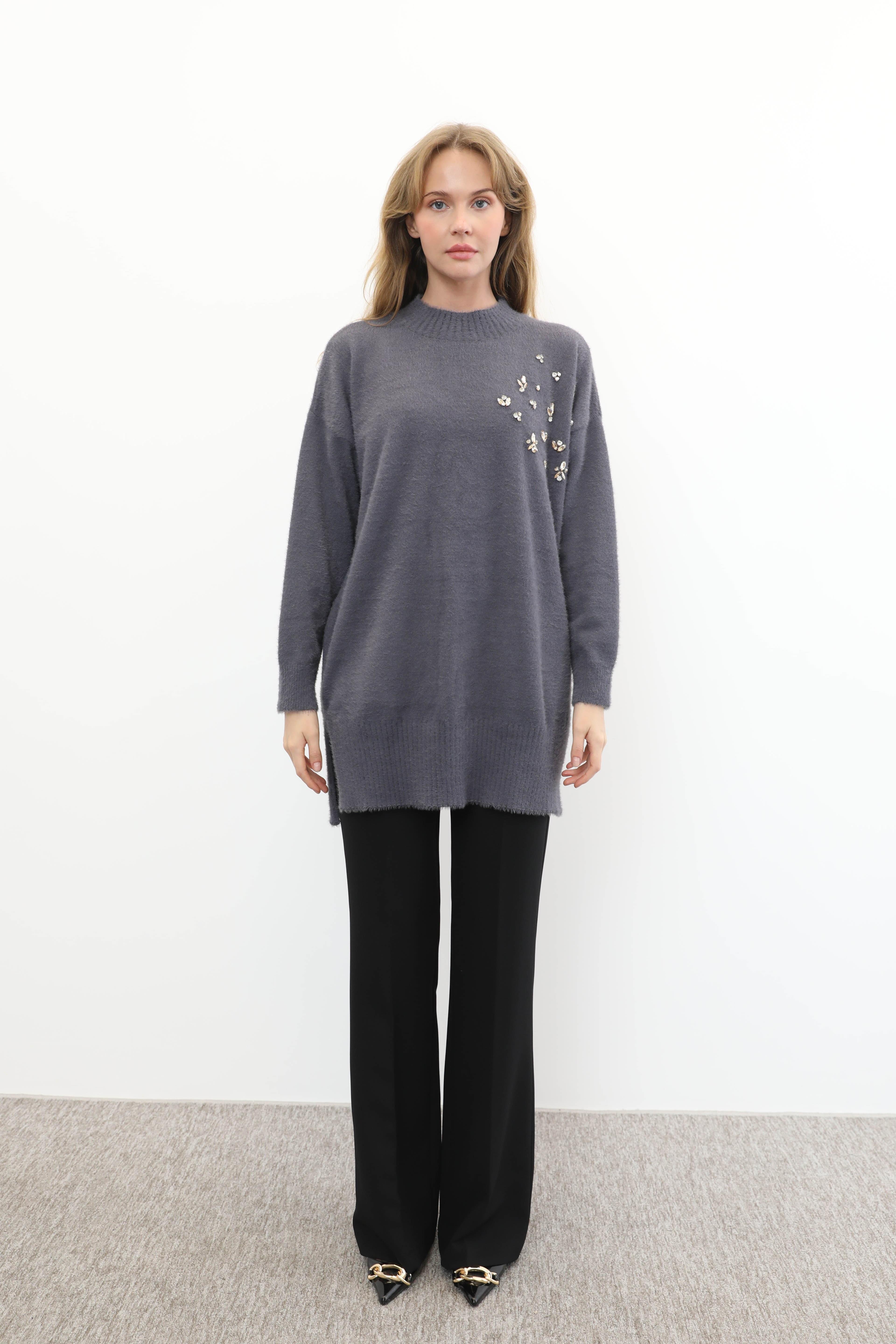 MİSSEMRAMİSS Missemramiss 4572 Maglione Angora Kazak - Antrasit Missemramiss 4572 Maglione Angora Kazak - Antrasit - Bilen Giyim Kazak 