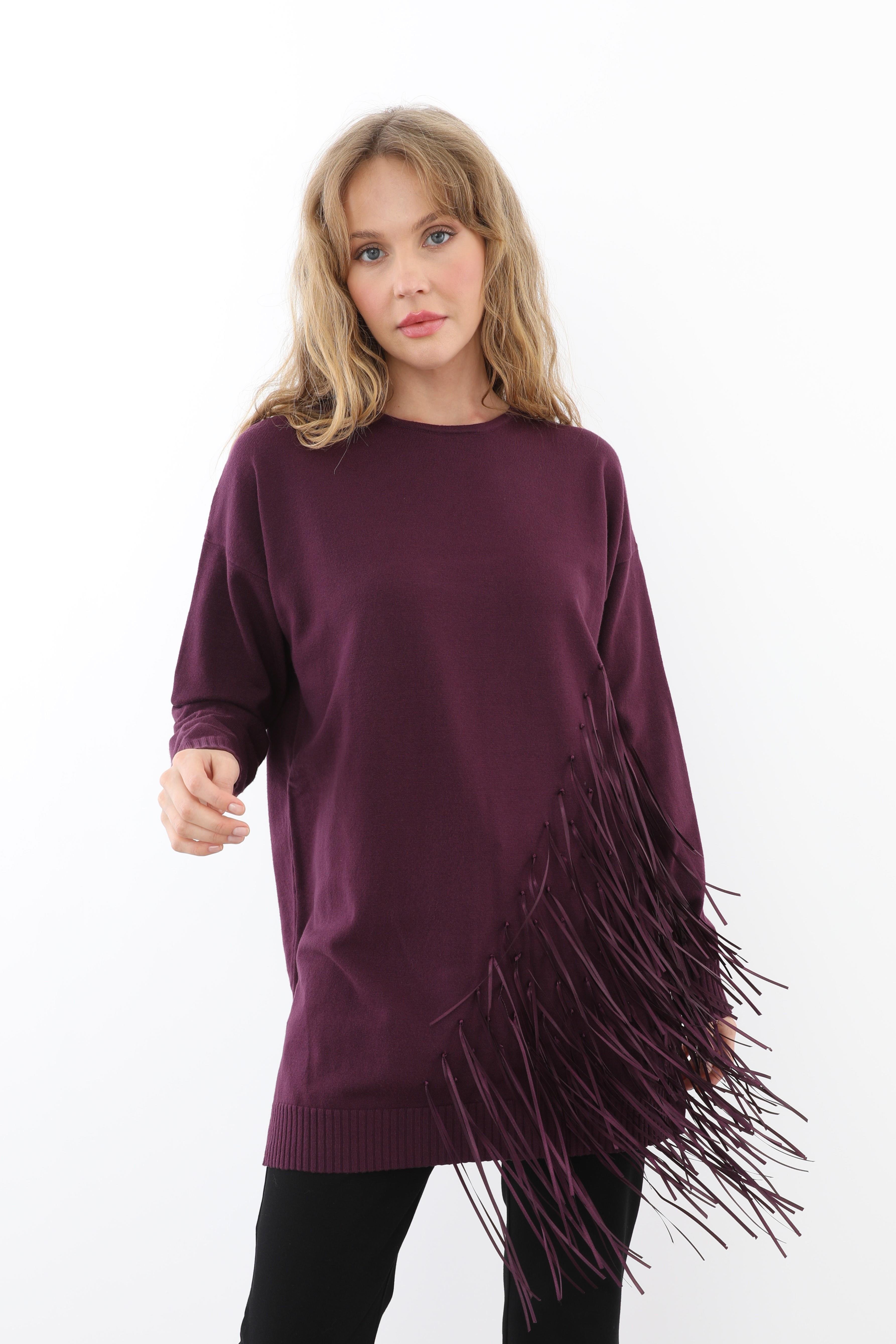 MİSSEMRAMİSS Missemramiss 4585 Rope Basic Triko Kazak - Mürdüm  Kazak 