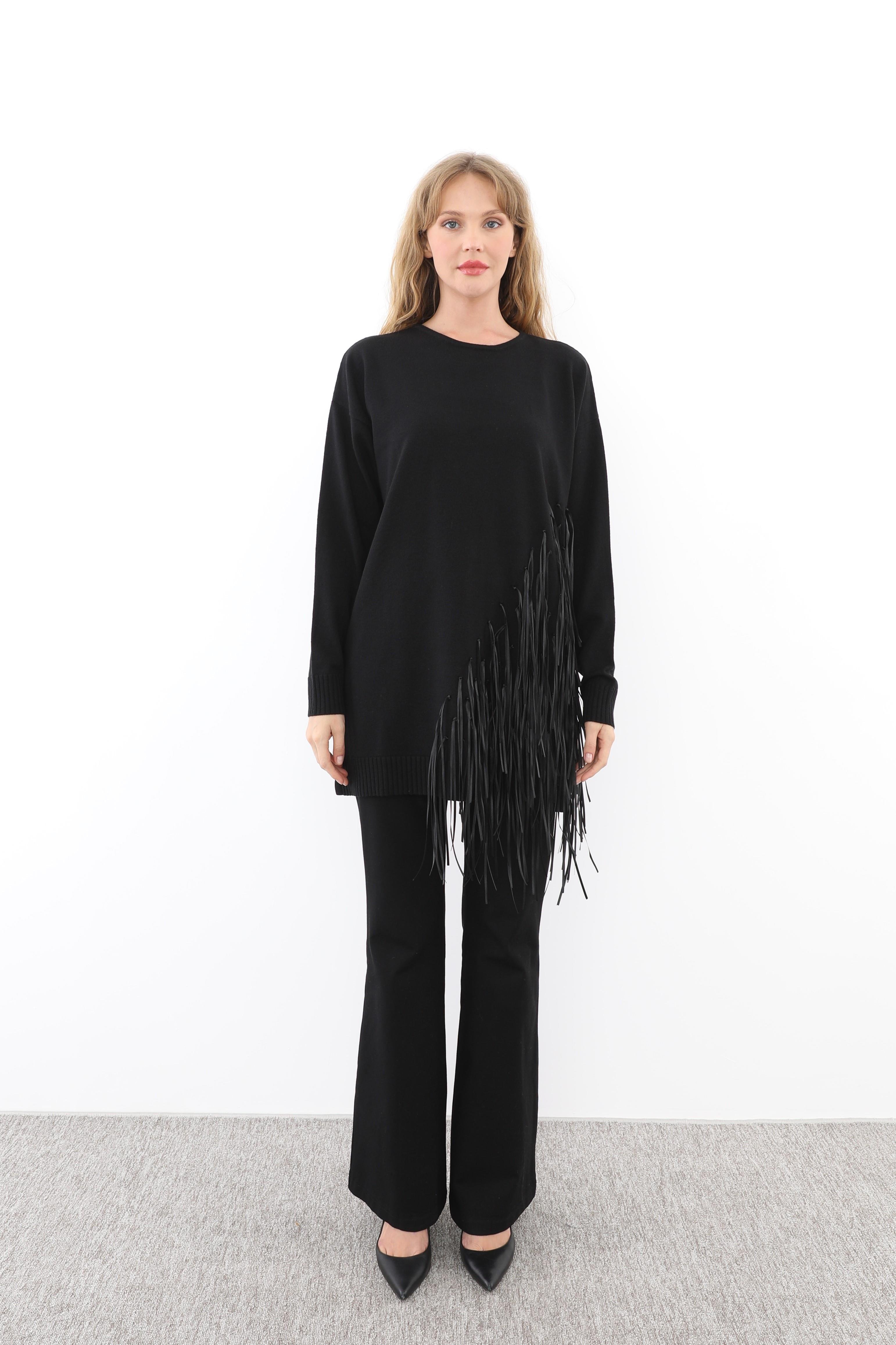 MİSSEMRAMİSS Missemramiss 4585 Rope Basic Triko Kazak - Siyah  Kazak 