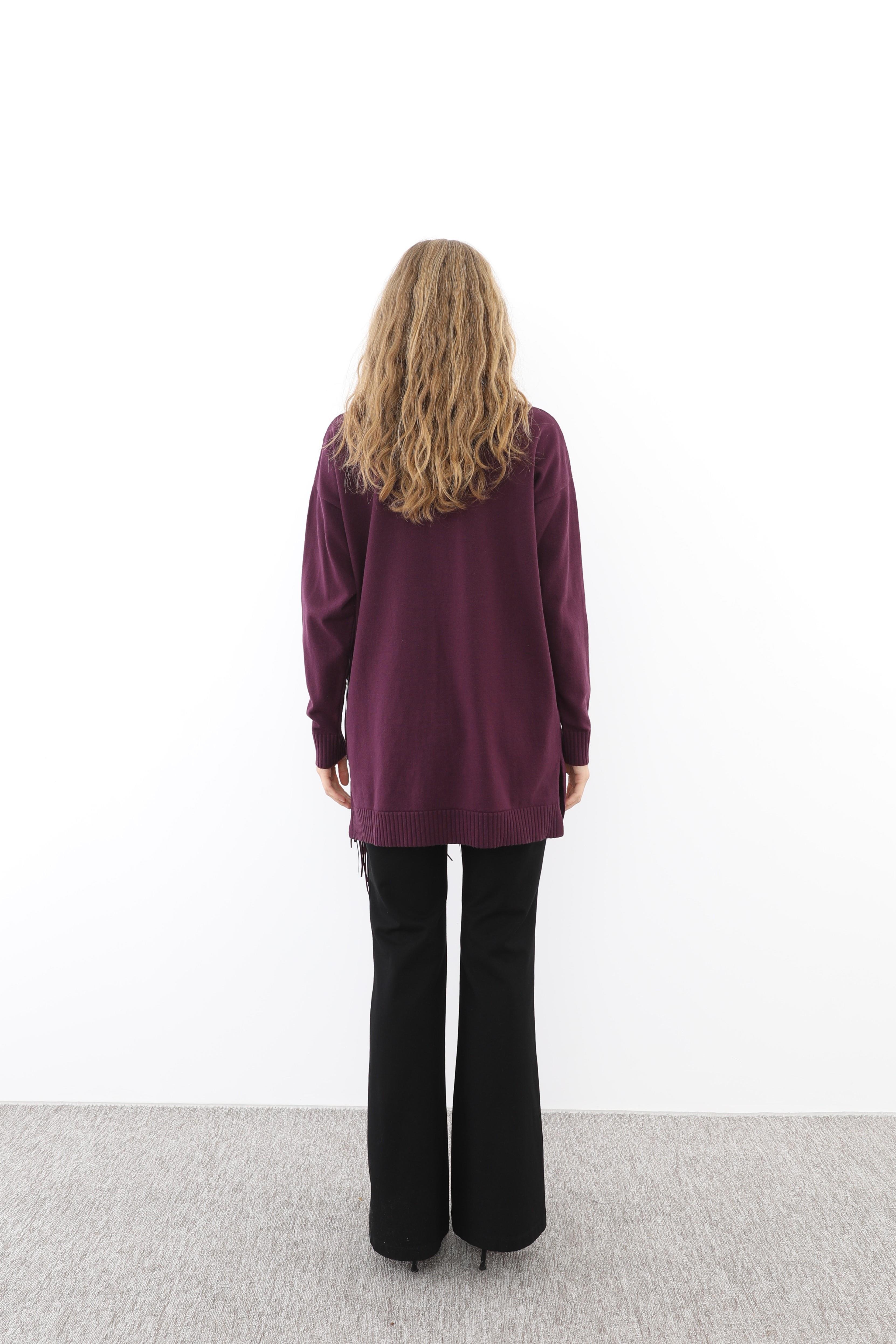 MİSSEMRAMİSS Missemramiss 4585 Rope Basic Triko Kazak - Mürdüm  Kazak 