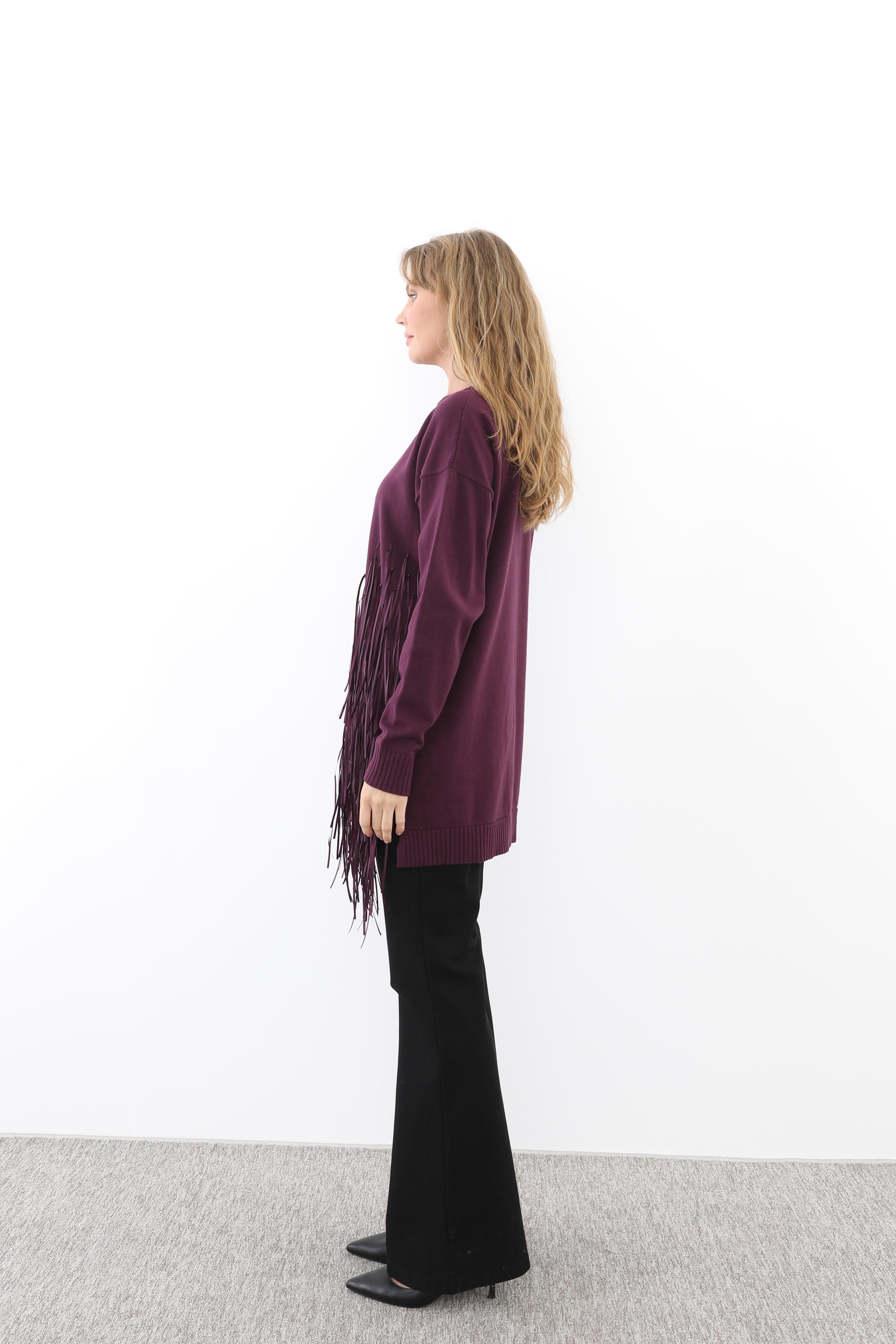 MİSSEMRAMİSS Missemramiss 4585 Rope Basic Triko Kazak - Mürdüm  Kazak 
