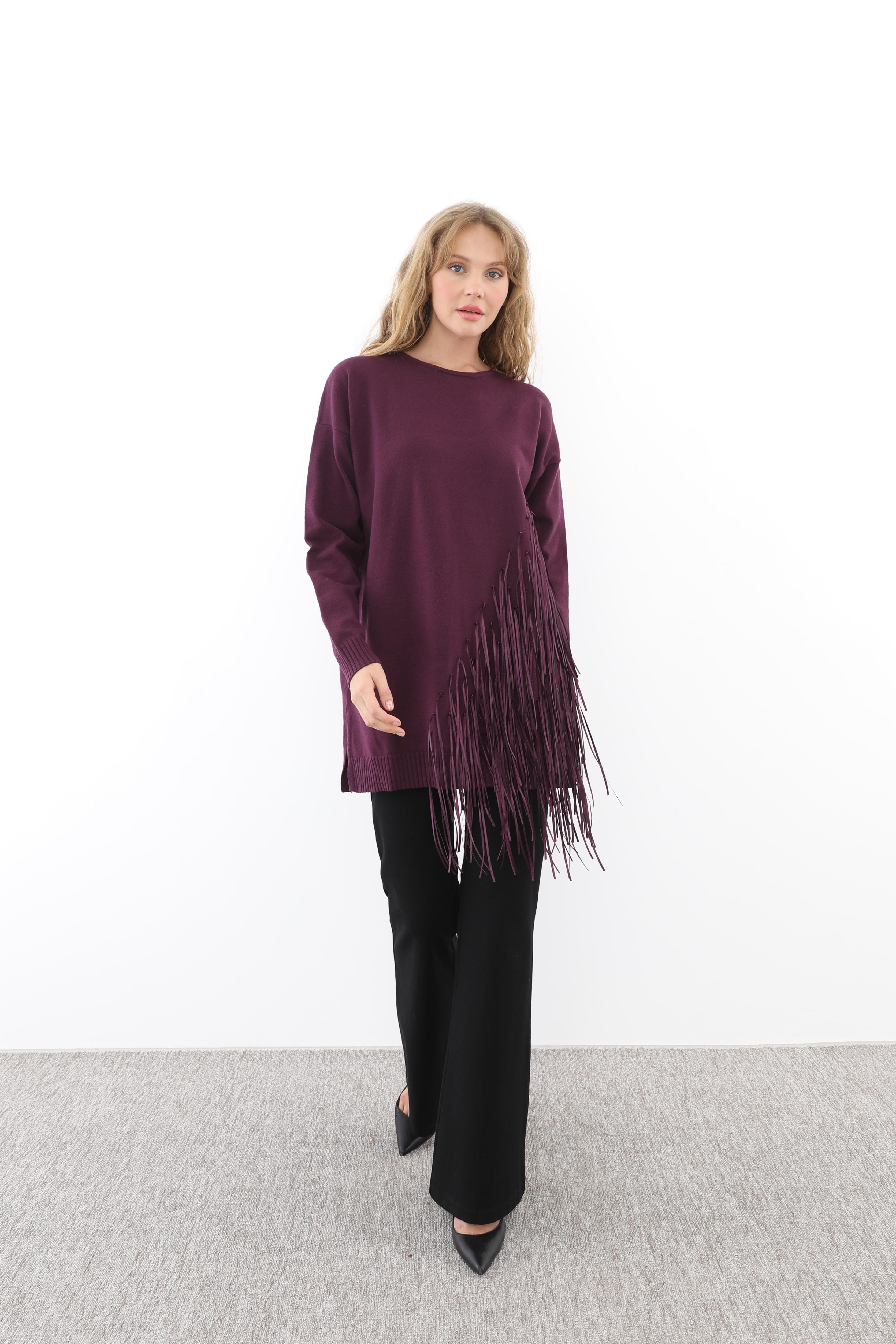MİSSEMRAMİSS Missemramiss 4585 Rope Basic Triko Kazak - Mürdüm  Kazak 