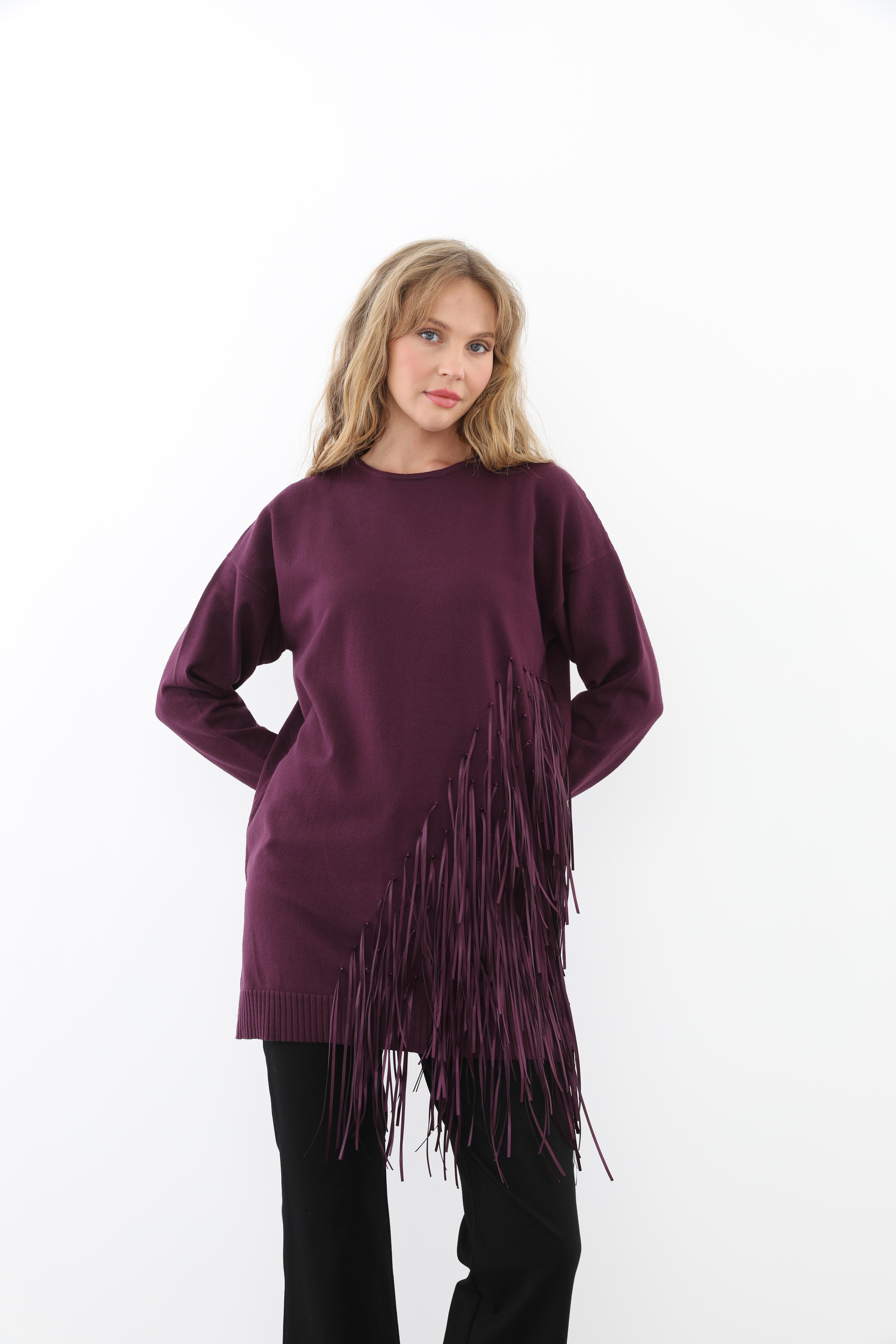 MİSSEMRAMİSS Missemramiss 4585 Rope Basic Triko Kazak - Mürdüm  Kazak 