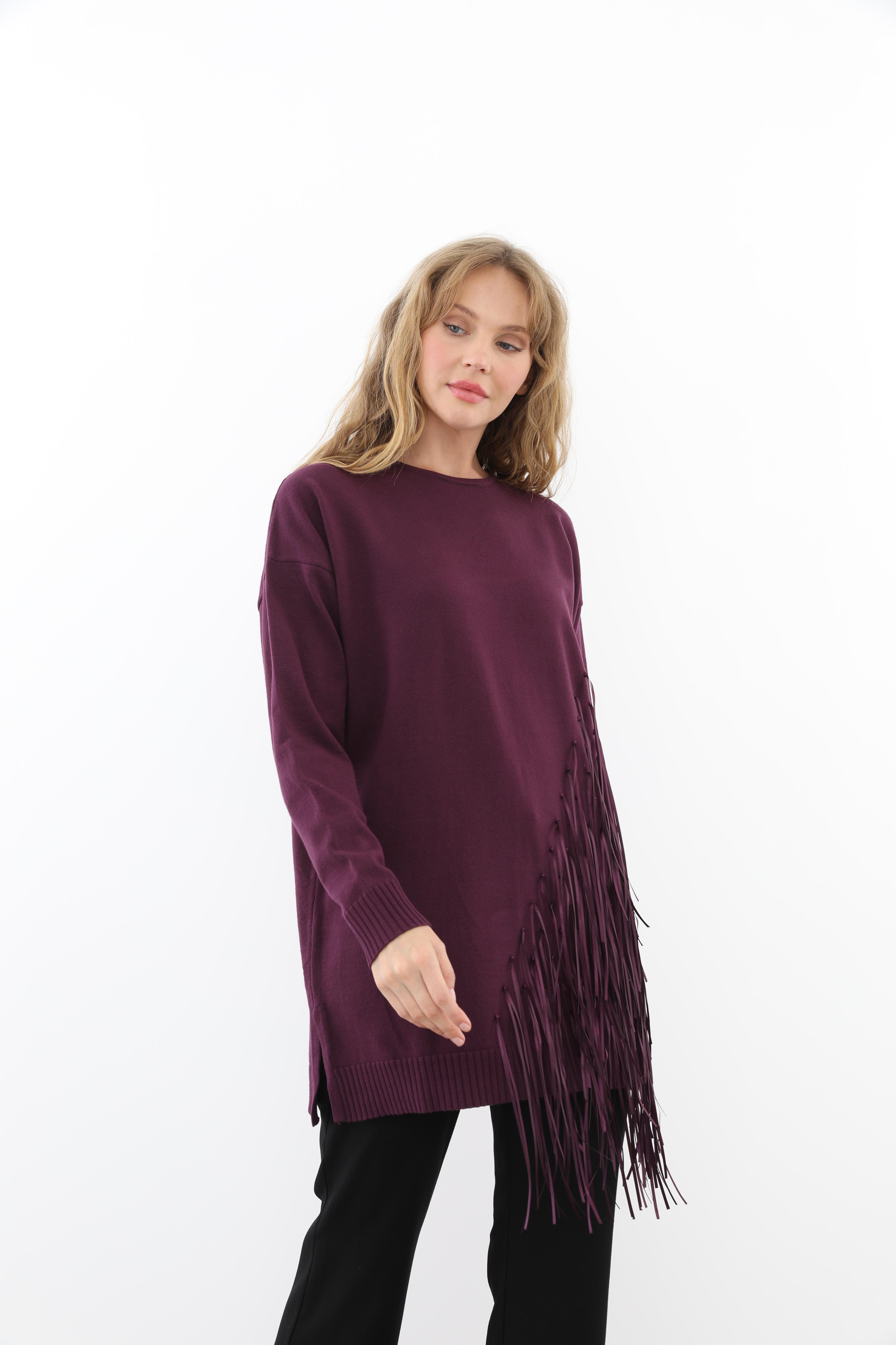 MİSSEMRAMİSS Missemramiss 4585 Rope Basic Triko Kazak - Mürdüm  Kazak 