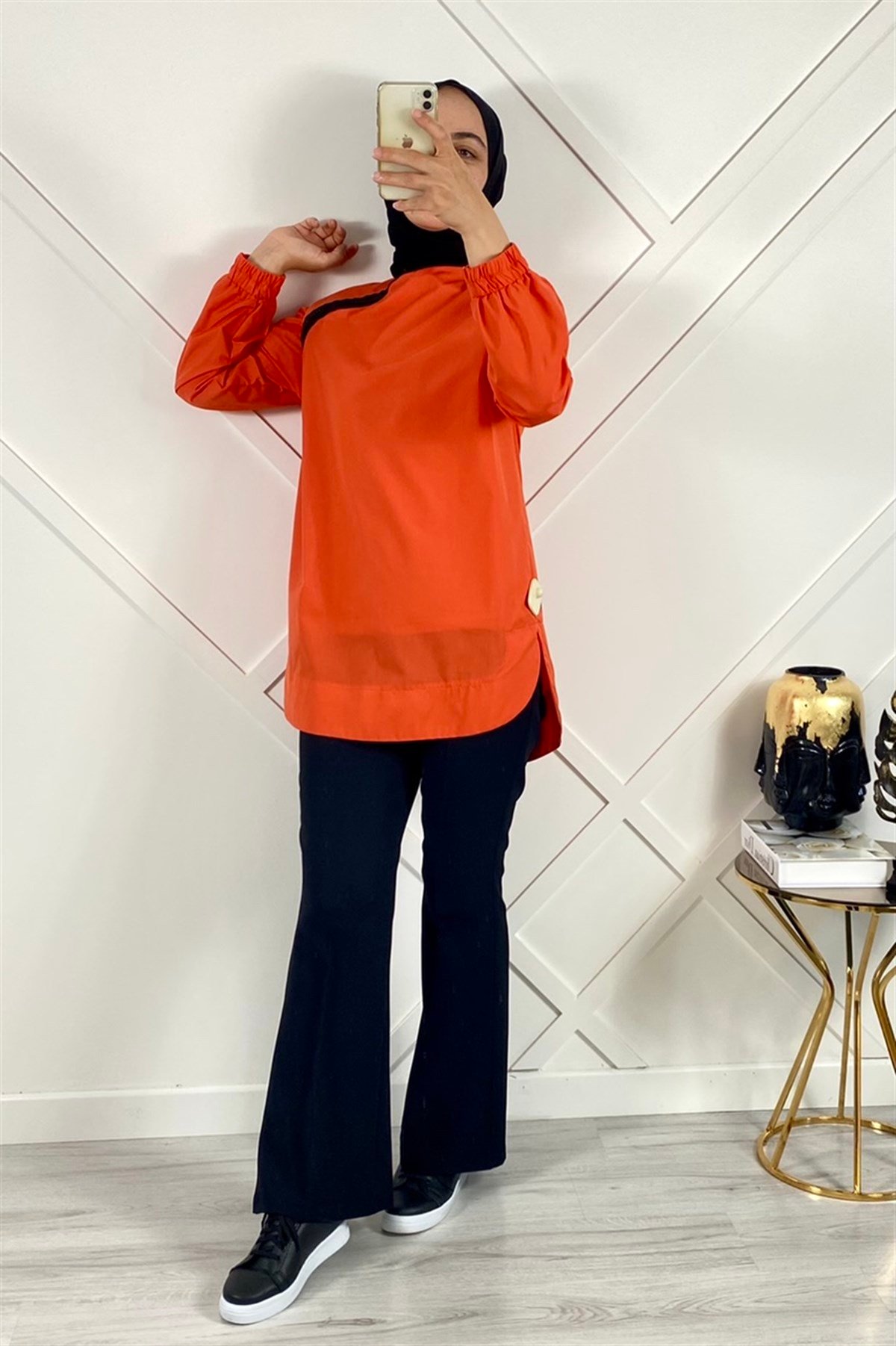MİSSEMRAMİSS Misssemramis 3081 Fermuar Detayli Baskili Basic Tunik - Turuncu