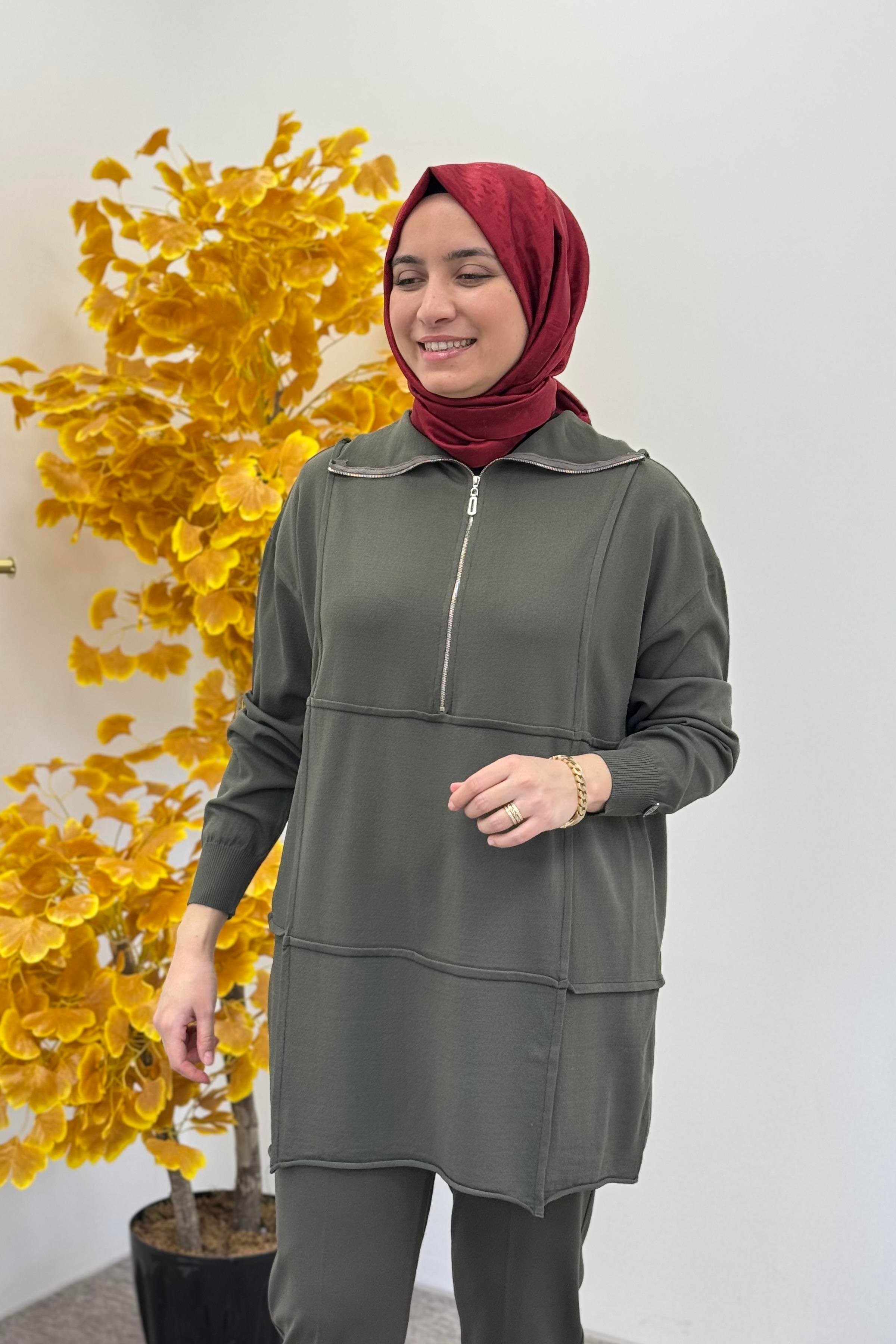 MİSSWHENCE Misswhence 36016 Triko Tunik - Haki Misswhence 36016 Triko Tunik - Haki - Bilen Giyim Tunik 