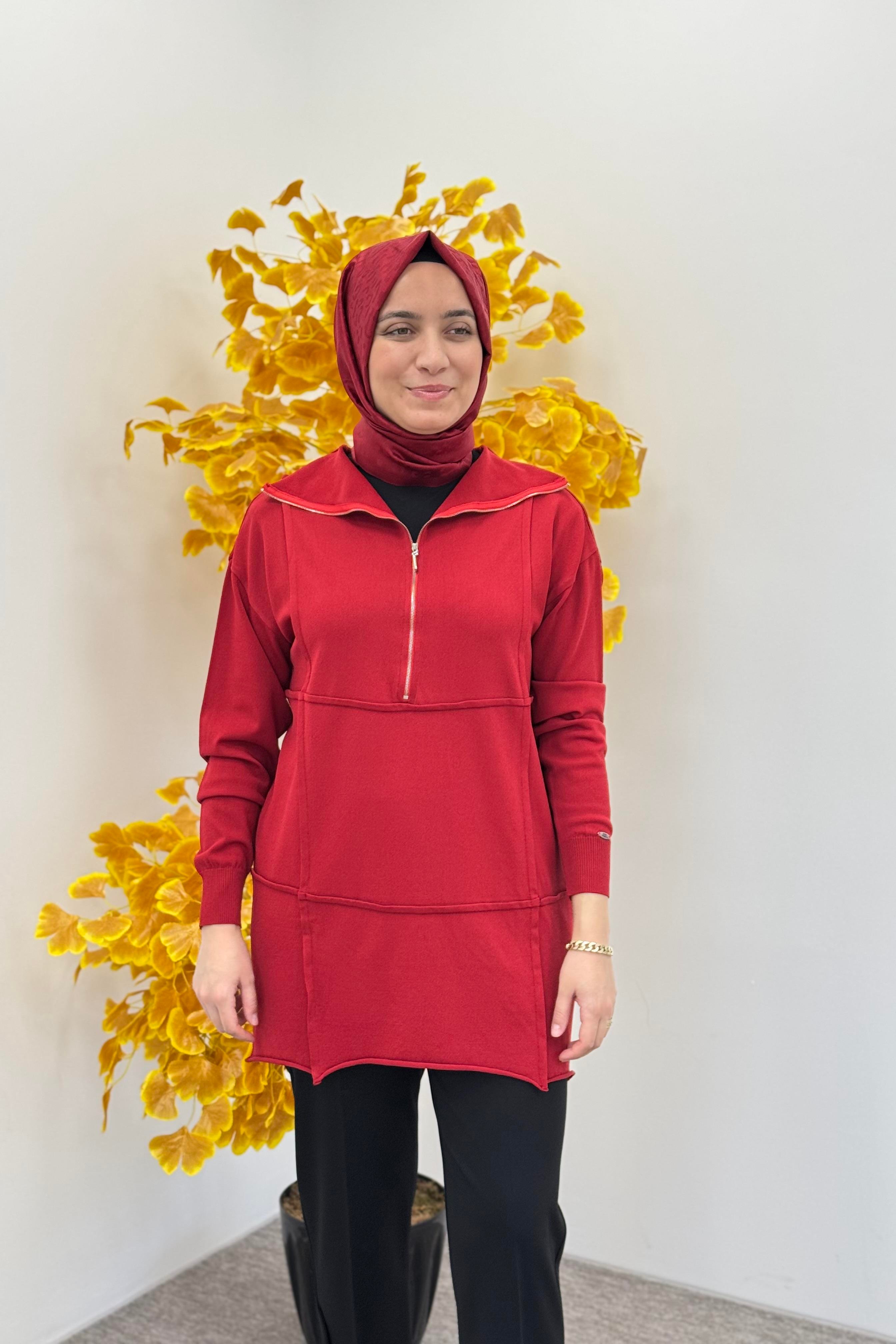 MİSSWHENCE Misswhence 36016 Triko Tunik - Kırmızı Misswhence 36016 Triko Tunik - Kırmızı - Bilen Giyim Tunik 