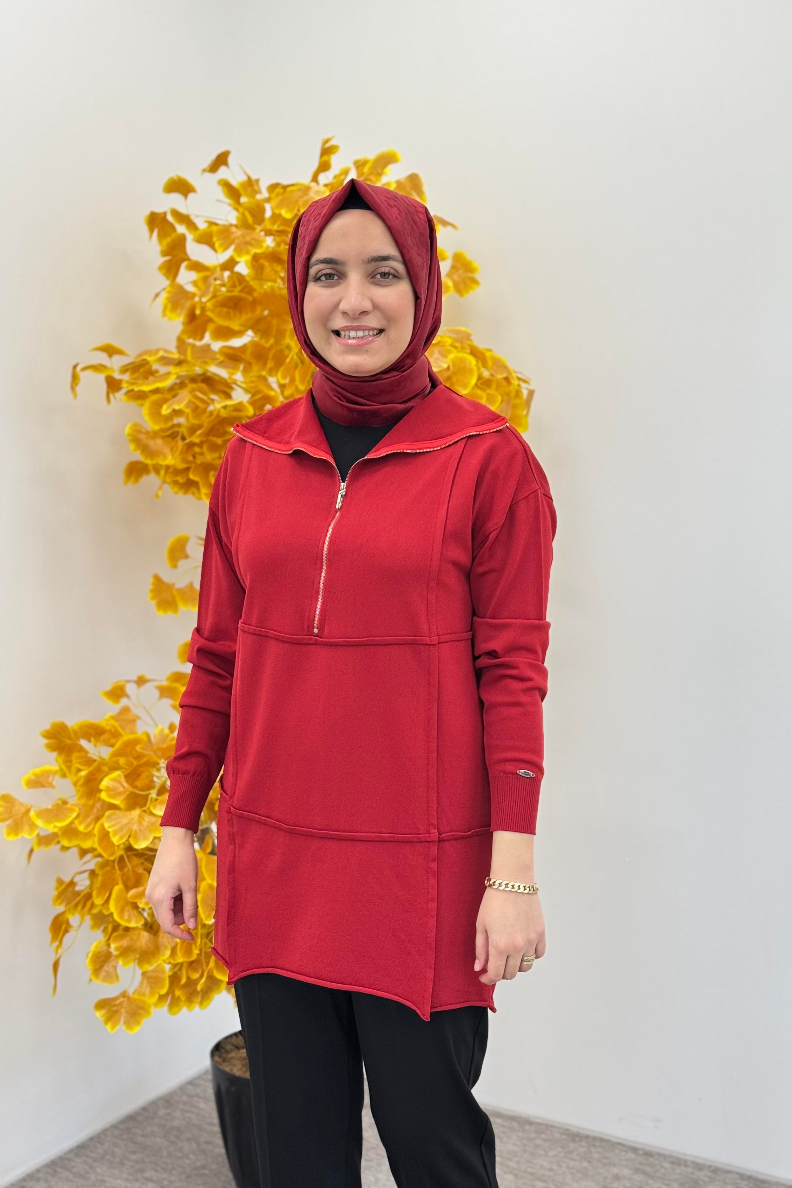 MİSSWHENCE Misswhence 36016 Triko Tunik - Kırmızı Misswhence 36016 Triko Tunik - Kırmızı - Bilen Giyim Tunik 