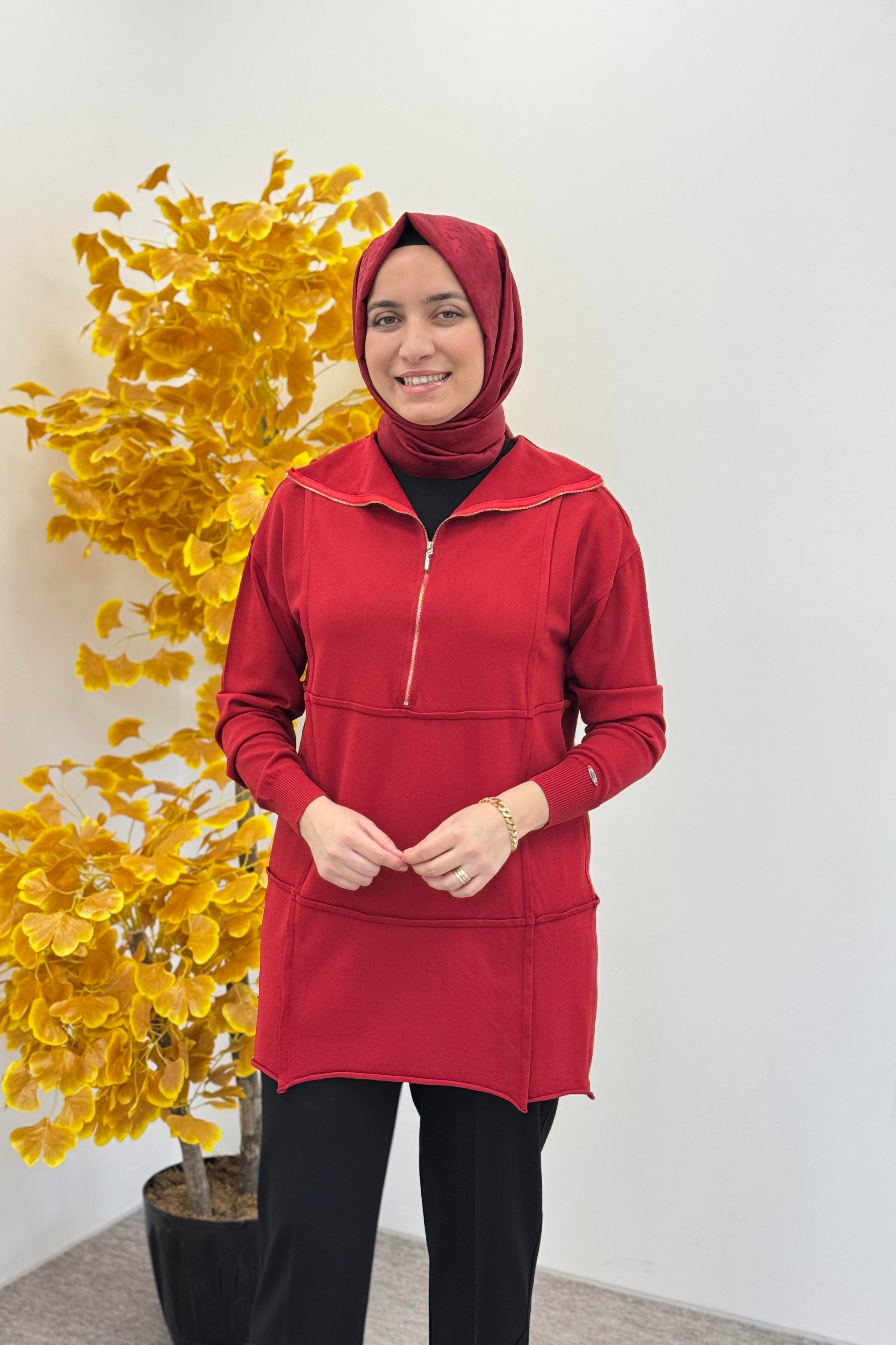 MİSSWHENCE Misswhence 36016 Triko Tunik - Kırmızı Misswhence 36016 Triko Tunik - Kırmızı - Bilen Giyim Tunik 