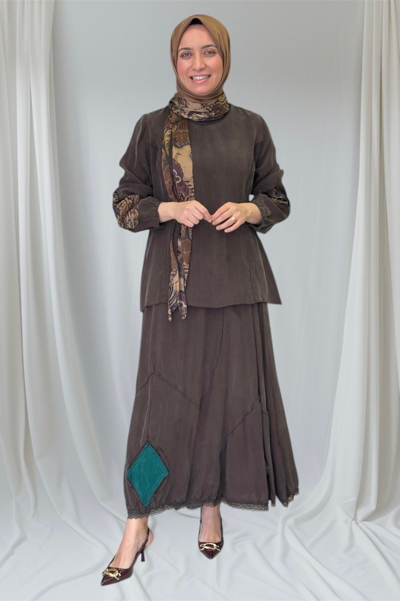 MİSSWHENCE Misswhence 37003 Tunik Etekli Takım - Kahverengi Misswhence 37003 Tunik Etekli Takım - Bilen Giyim Takım 