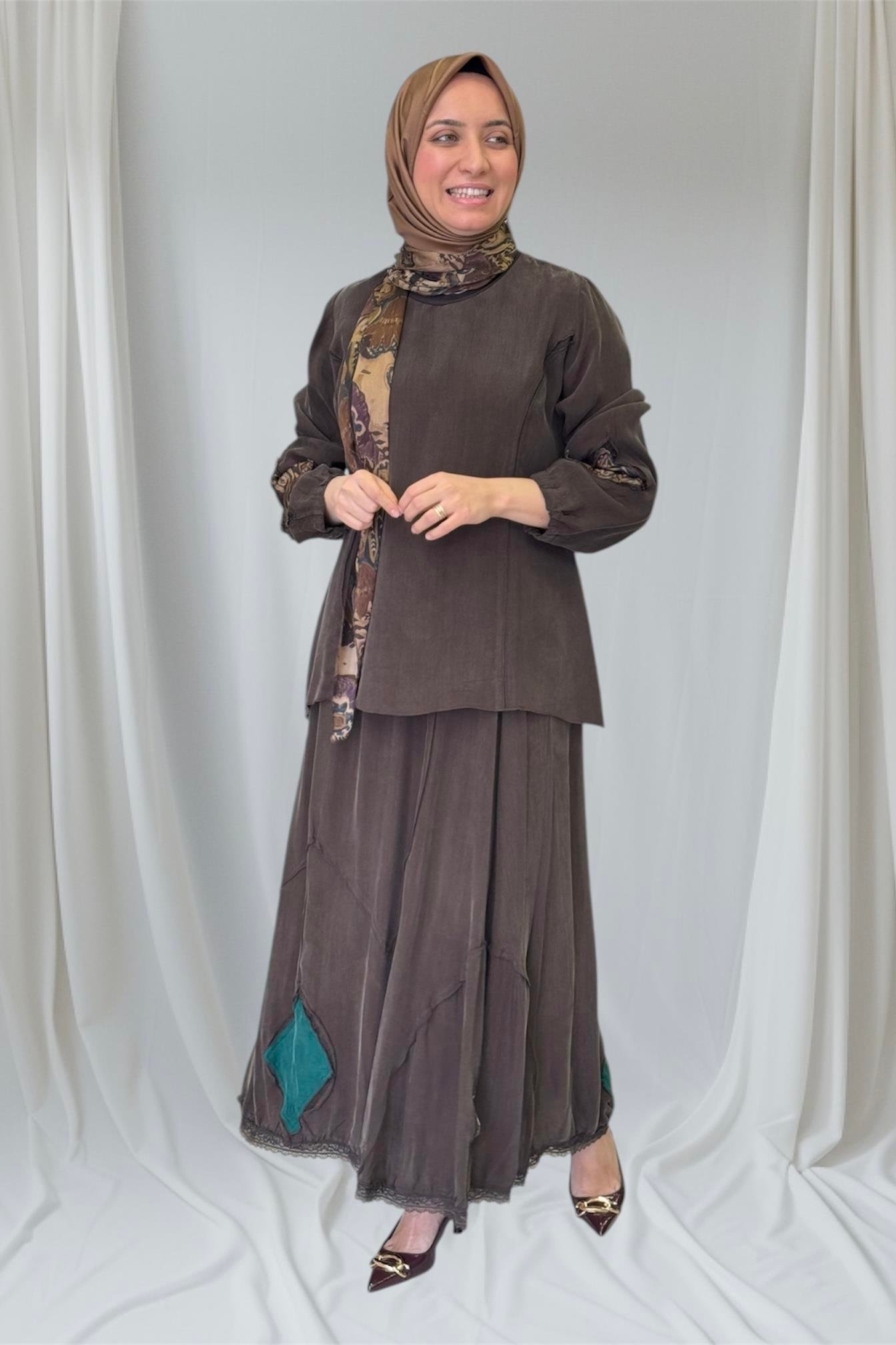 MİSSWHENCE Misswhence 37003 Tunik Etekli Takım - Kahverengi Misswhence 37003 Tunik Etekli Takım - Bilen Giyim Takım 