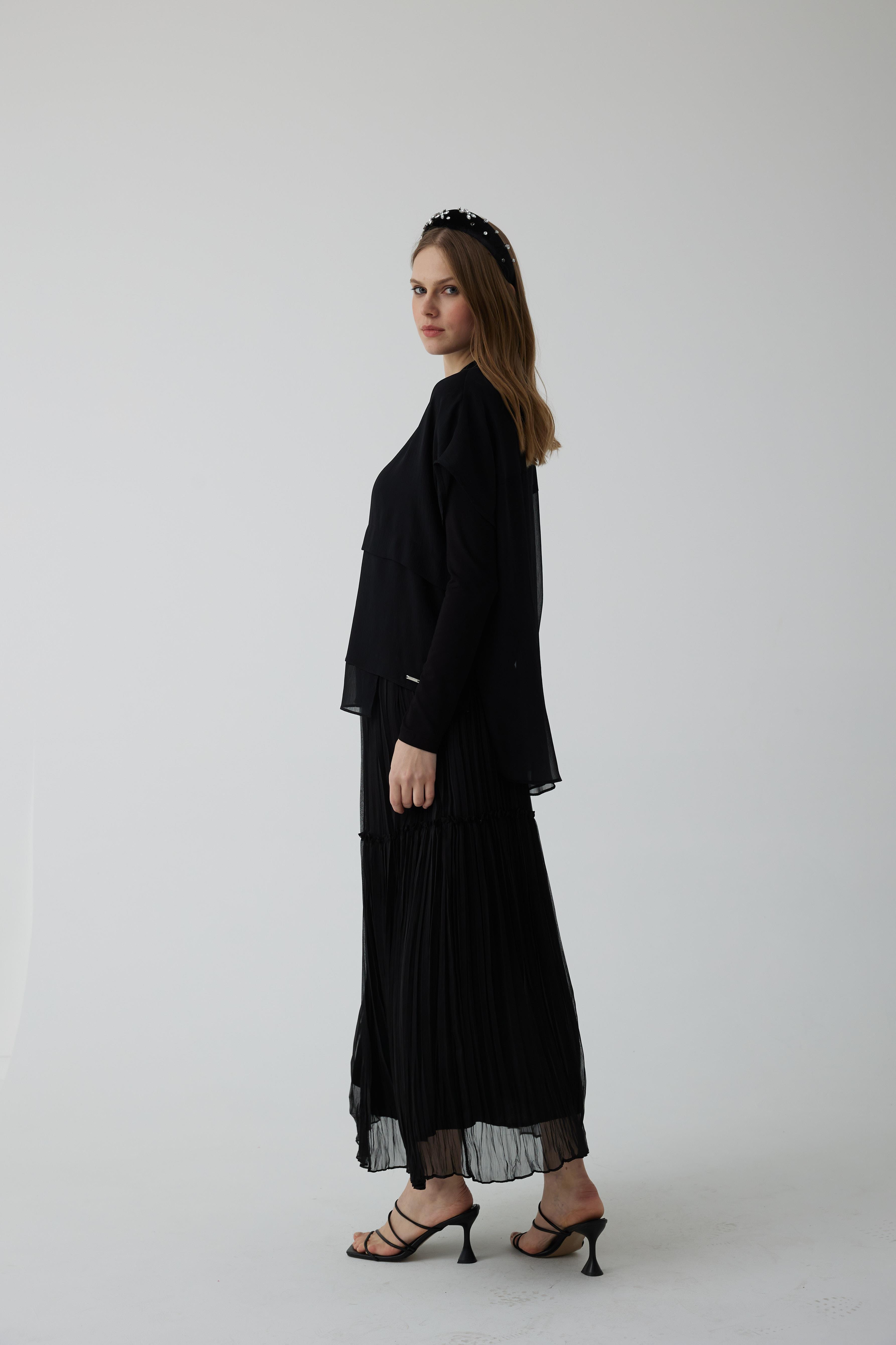 MOODBASİC Moodbasic Mb01.27 Şifon Katlı İkili Bluz - Siyah  Bluz & Gömlek