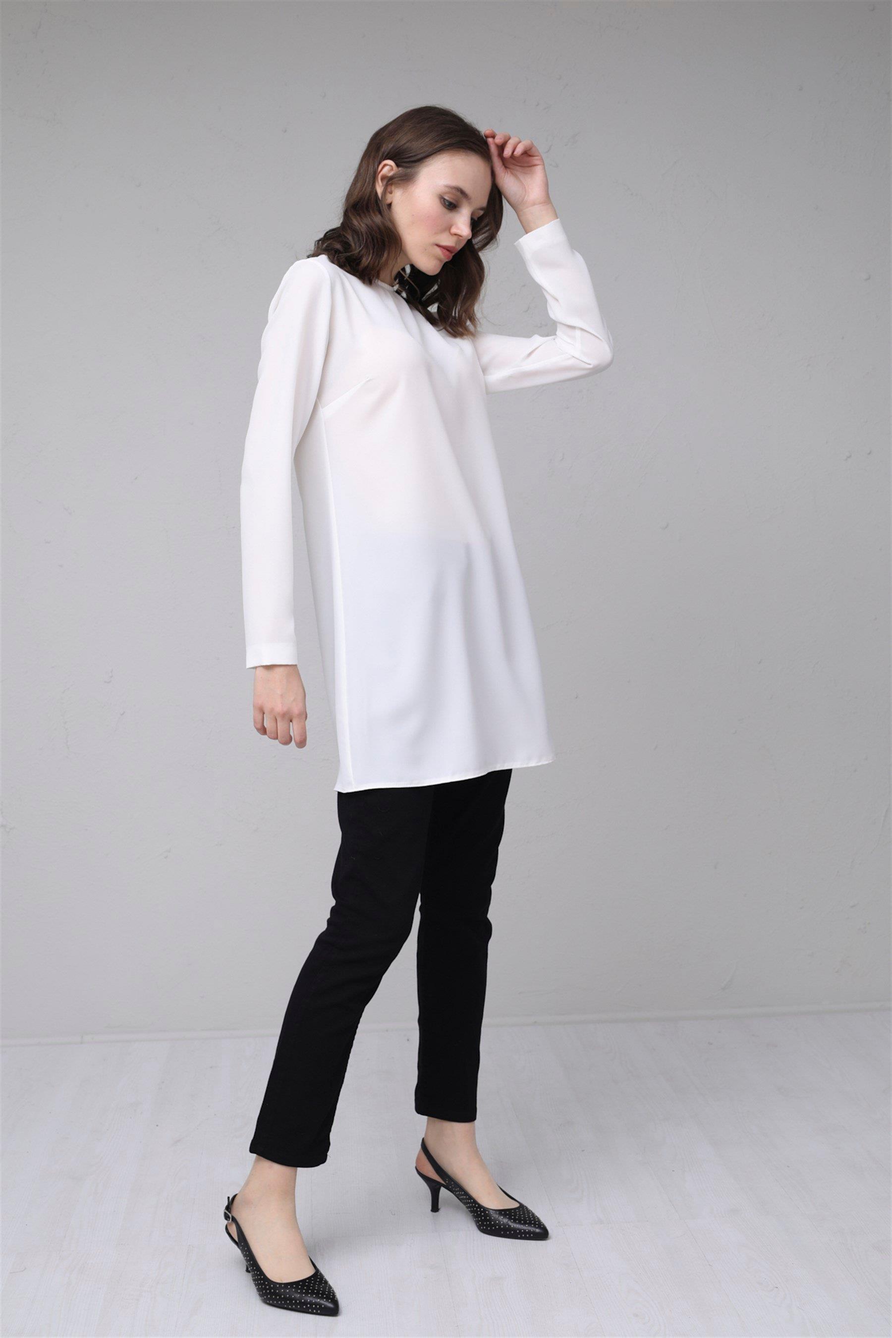 MOODBASİC Moodbasic Mb01.08 Uzun Kollu Krep Tunik - Ekru  İçlik