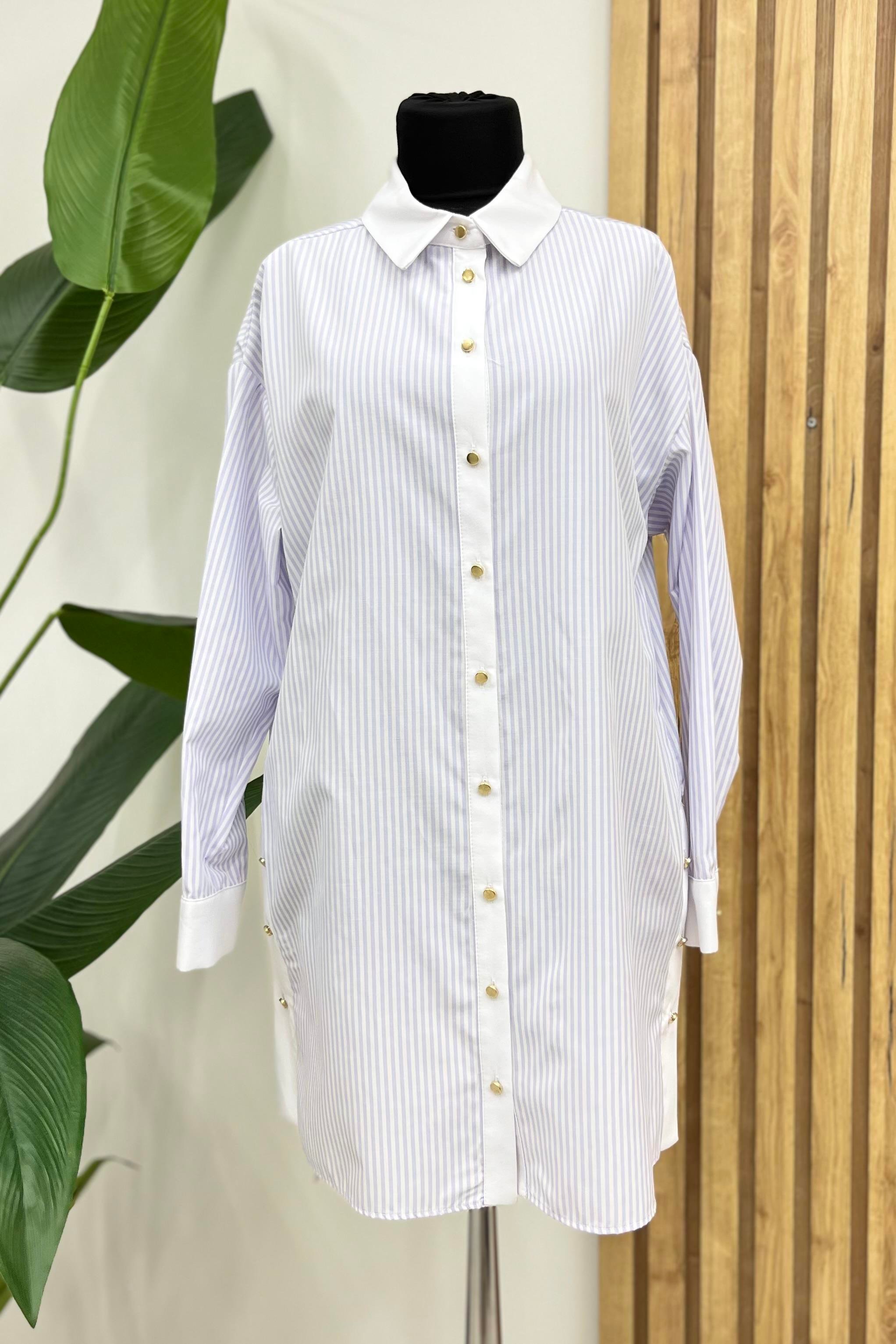 MOODBASİC Moodbasic Mb11.218 Çizgili Detaylı Gömlek - Lila Moodbasic Mb11.218 Çizgili Detaylı Gömlek - Lila - Bilen Giyim Tunik