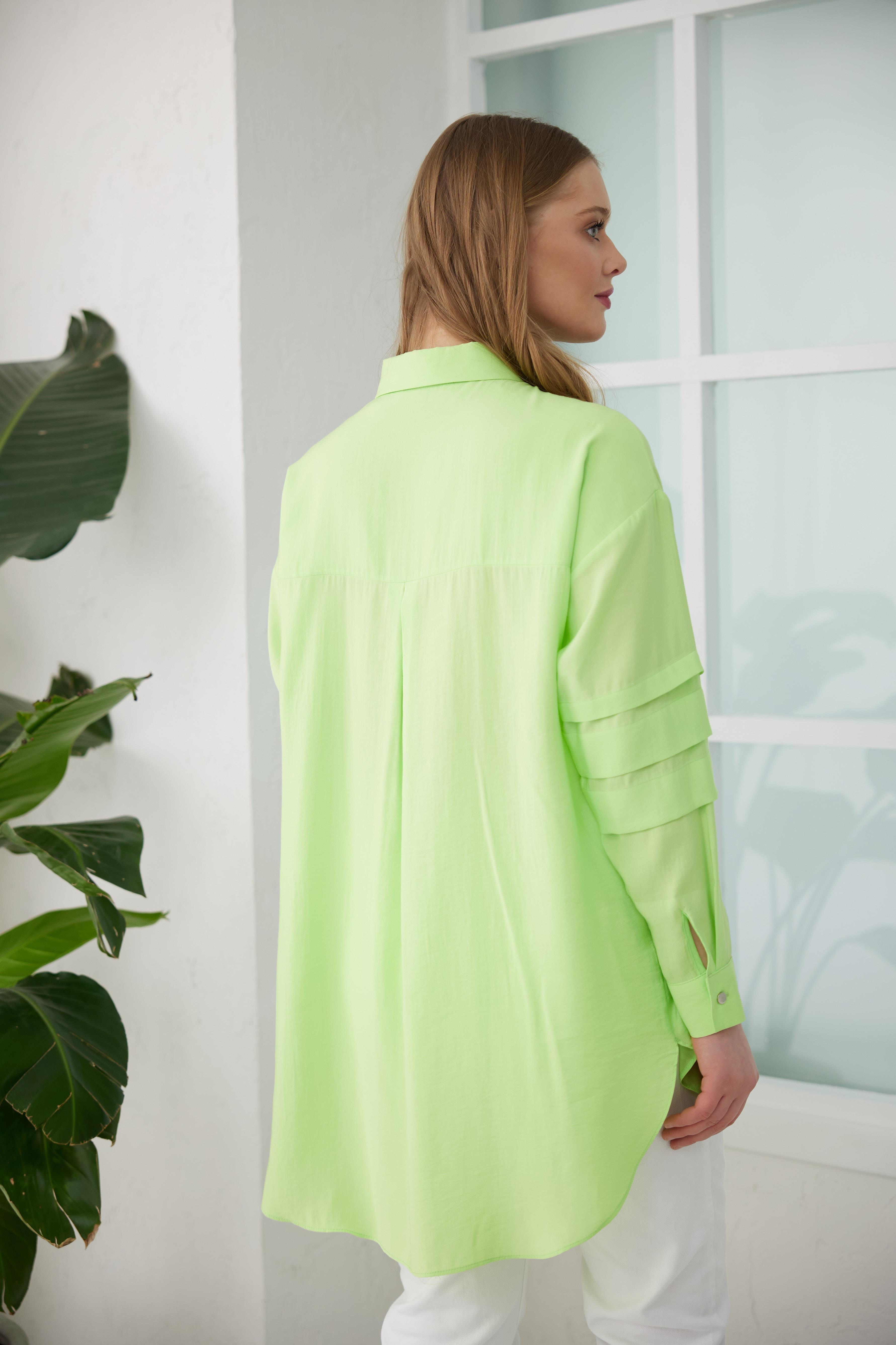 MOODBASİC Moodbasic Mb11.210 Renkli Taş İşlemeli Cupra Tunik - Lime  Tunik