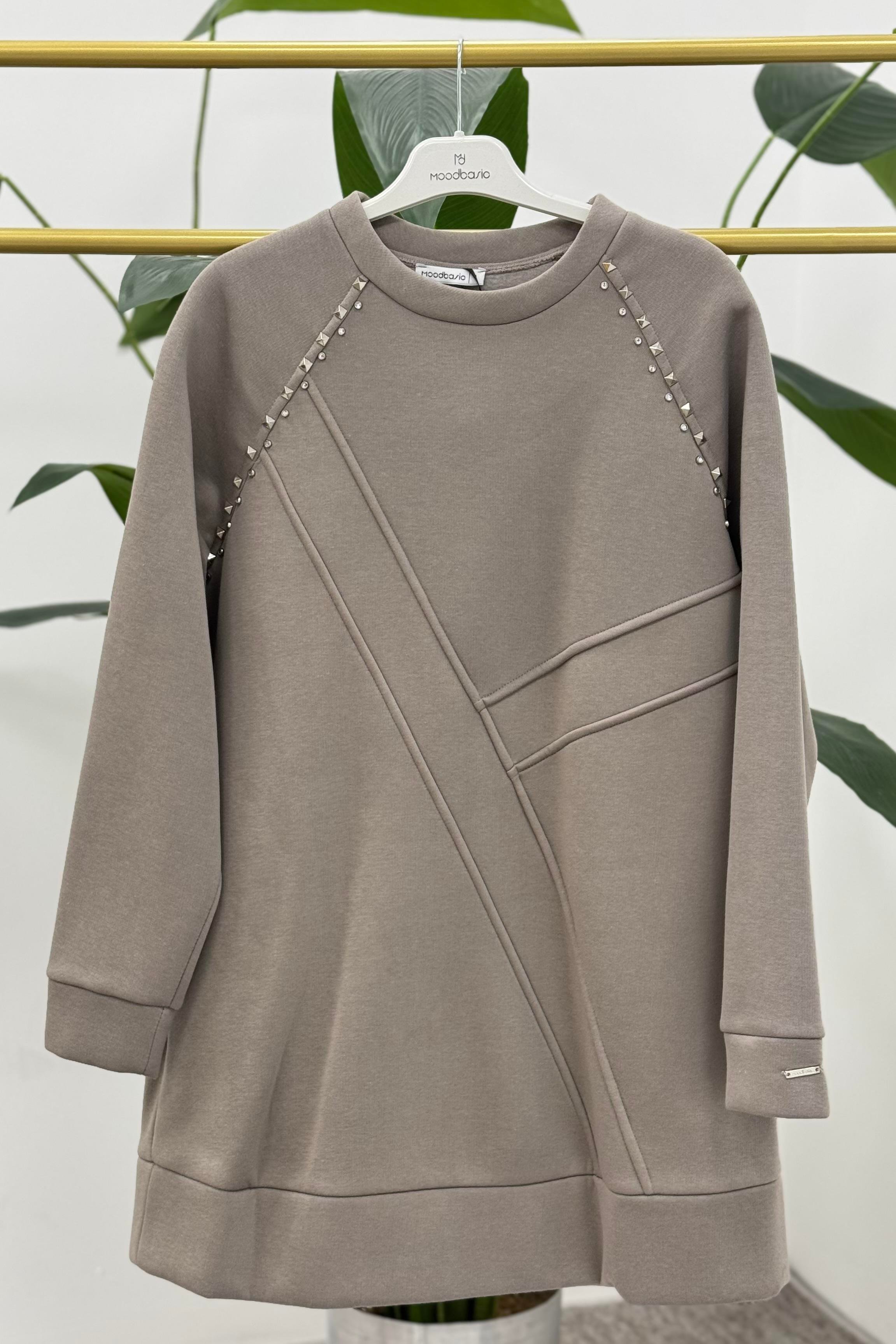 MOODBASİC Moodbasic Mb21.286 İçi Polarlı Zımbalı Tunik - Gri  Tunik 