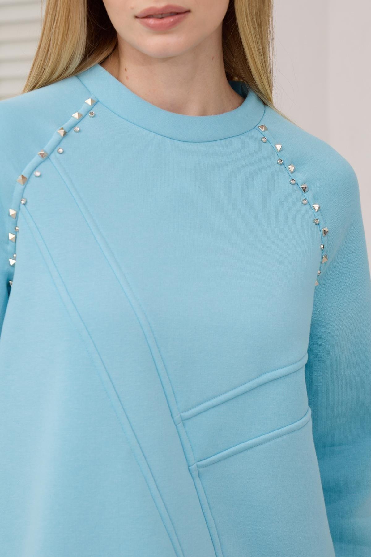 MOODBASİC Moodbasic Mb21.286 İçi Polarlı Zımbalı Tunik - Açık Mavi  Tunik 