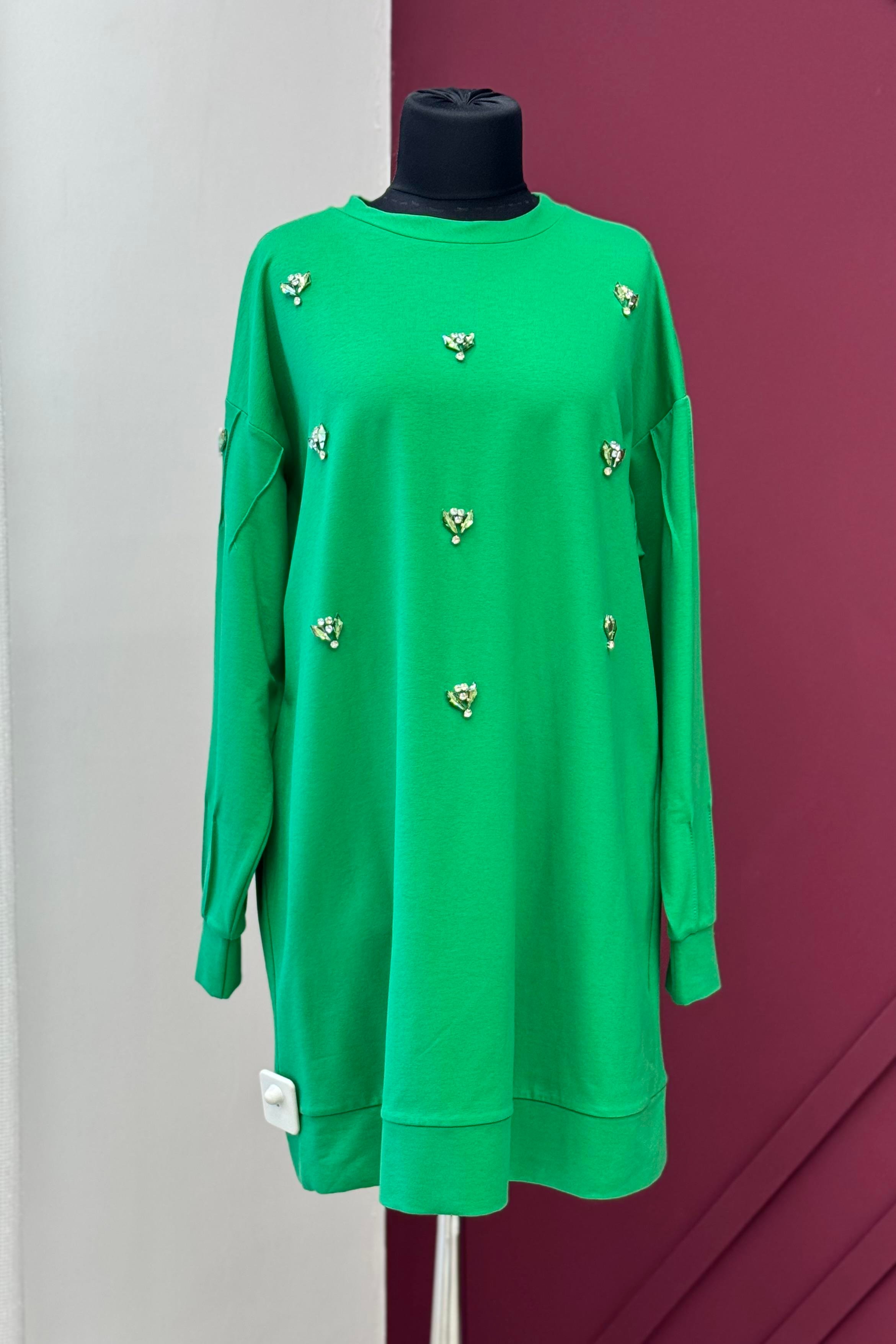 MOODBASİC Moodbasic Mb21.258 Renkli Taş İşlemeli Tunik - Yeşil  Tunik 