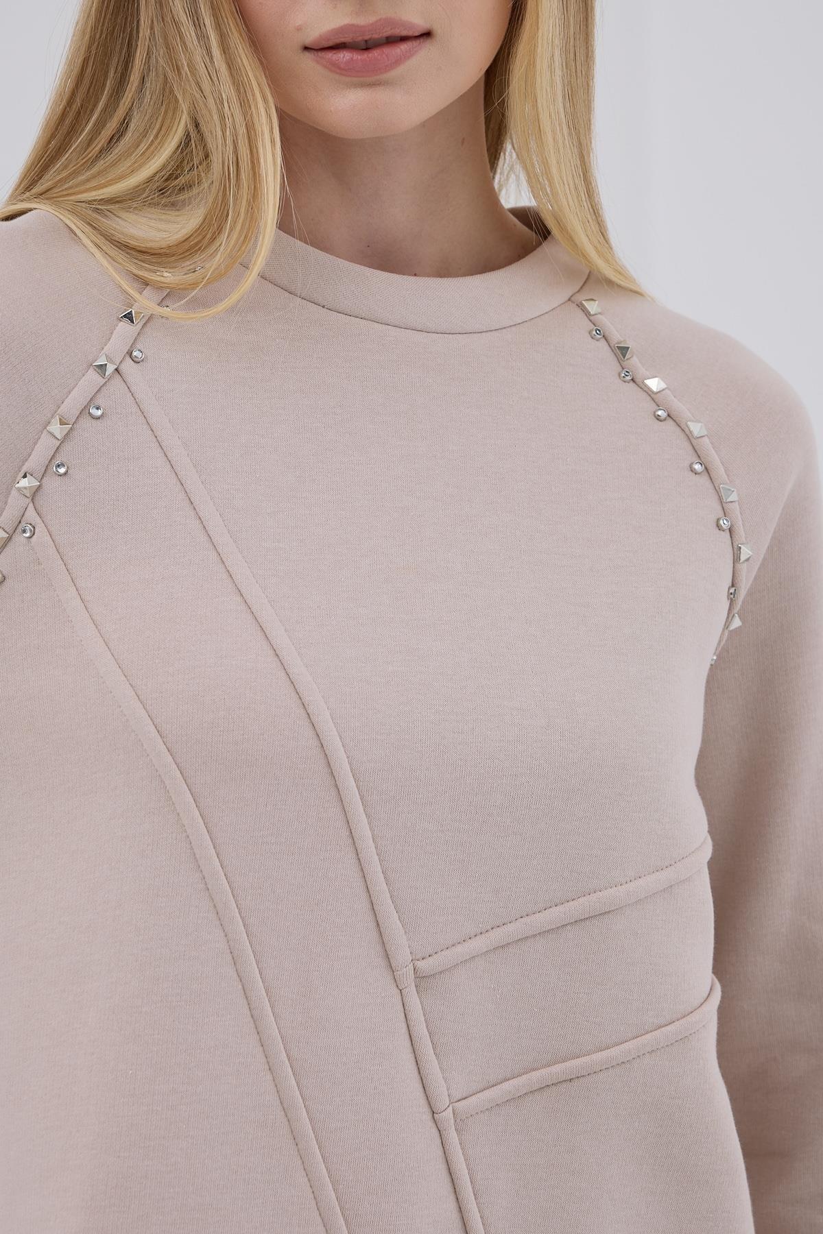 MOODBASİC Moodbasic Mb21.286 İçi Polarlı Zımbalı Tunik - Bej  Tunik 