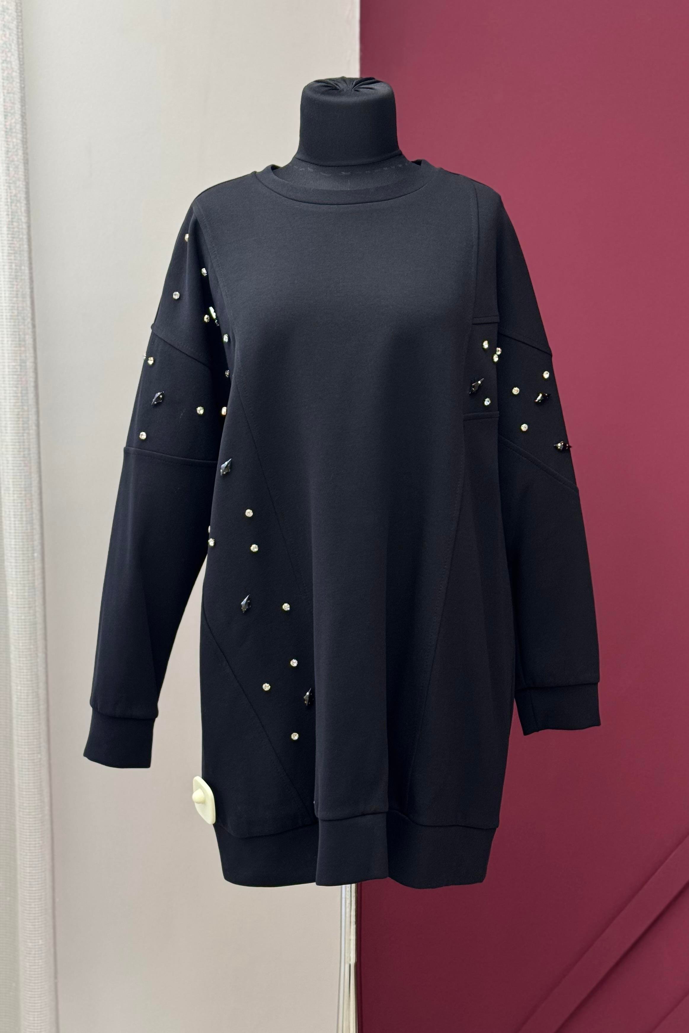 MOODBASİC Moodbasic Mb21.285 Asimetrik Kuplu Taşlı Tunik - Siyah  Tunik 
