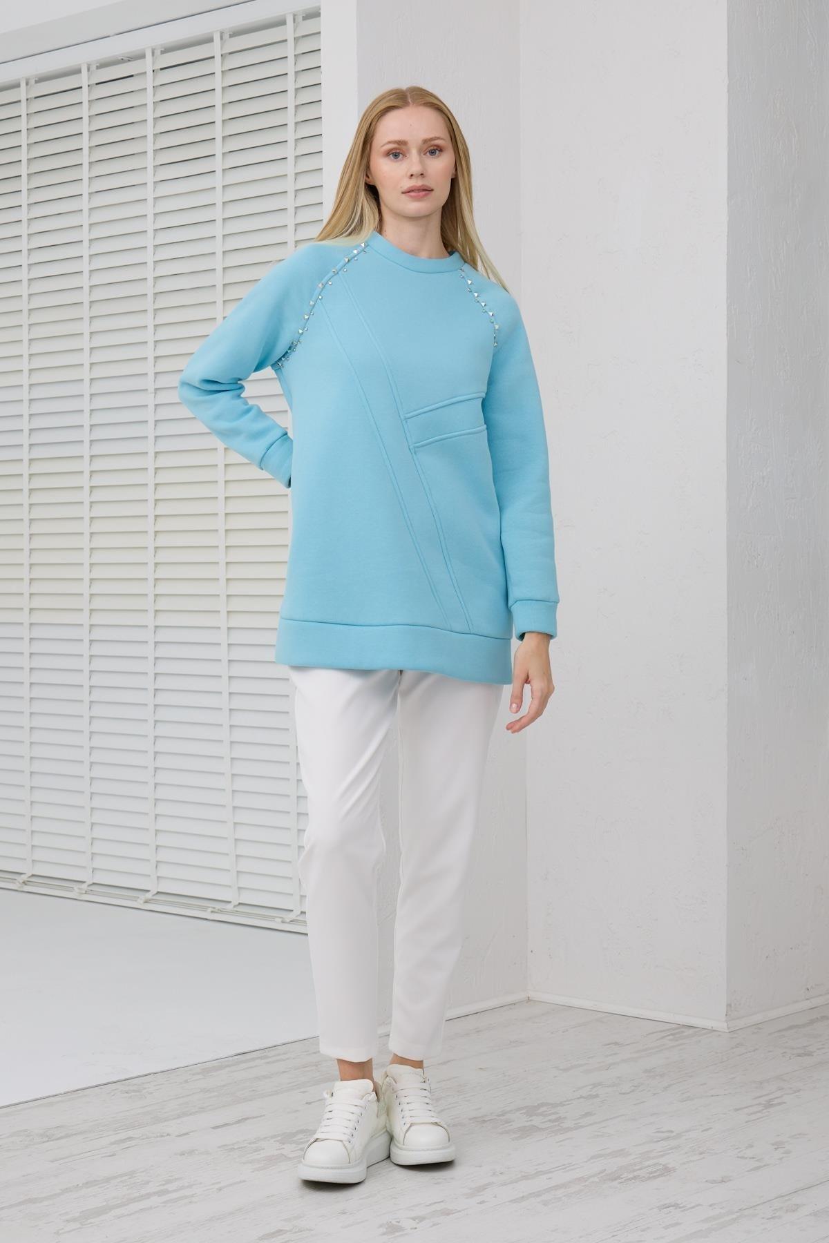 MOODBASİC Moodbasic Mb21.286 İçi Polarlı Zımbalı Tunik - Açık Mavi  Tunik 